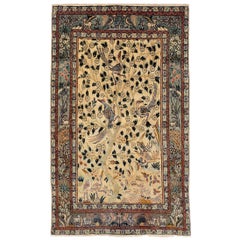 Petit tapis persan Tabriz - Design en laine gris vert ivoire - 88812