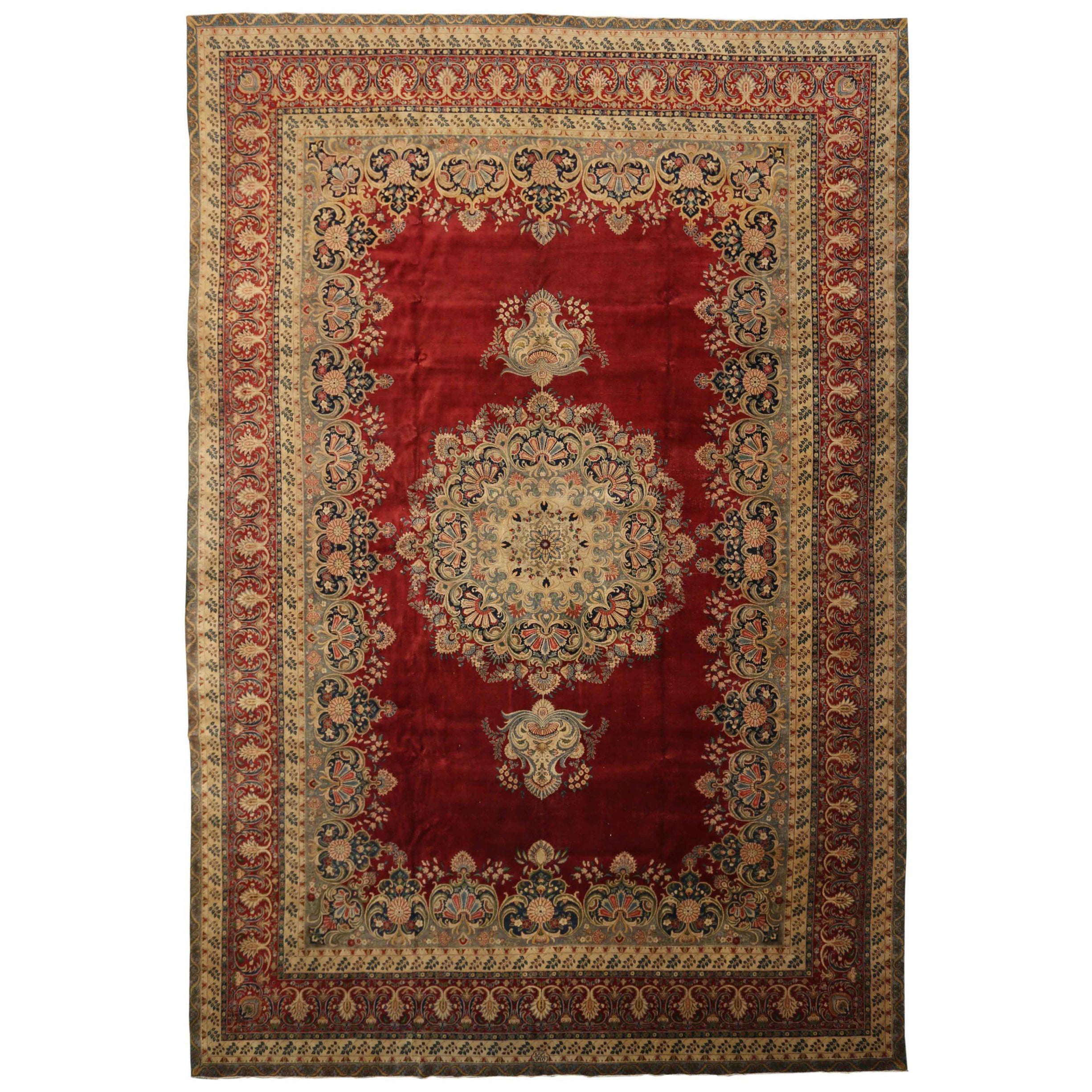 Persischer Täbris-Teppich in Übergröße - Wolle Elfenbeinrot Design - 88846