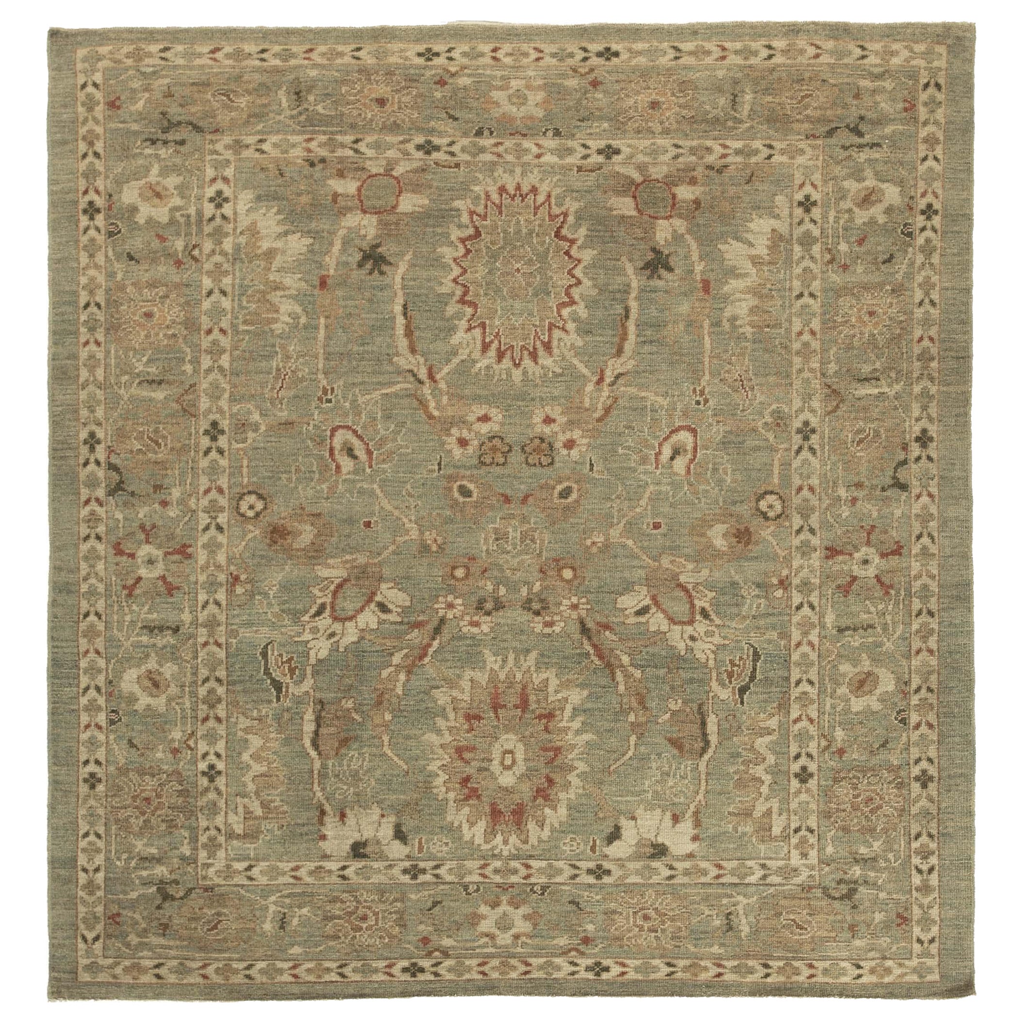 Persian Sultanabad Square Area Rugs - Wool Green Ivory Red - 88856