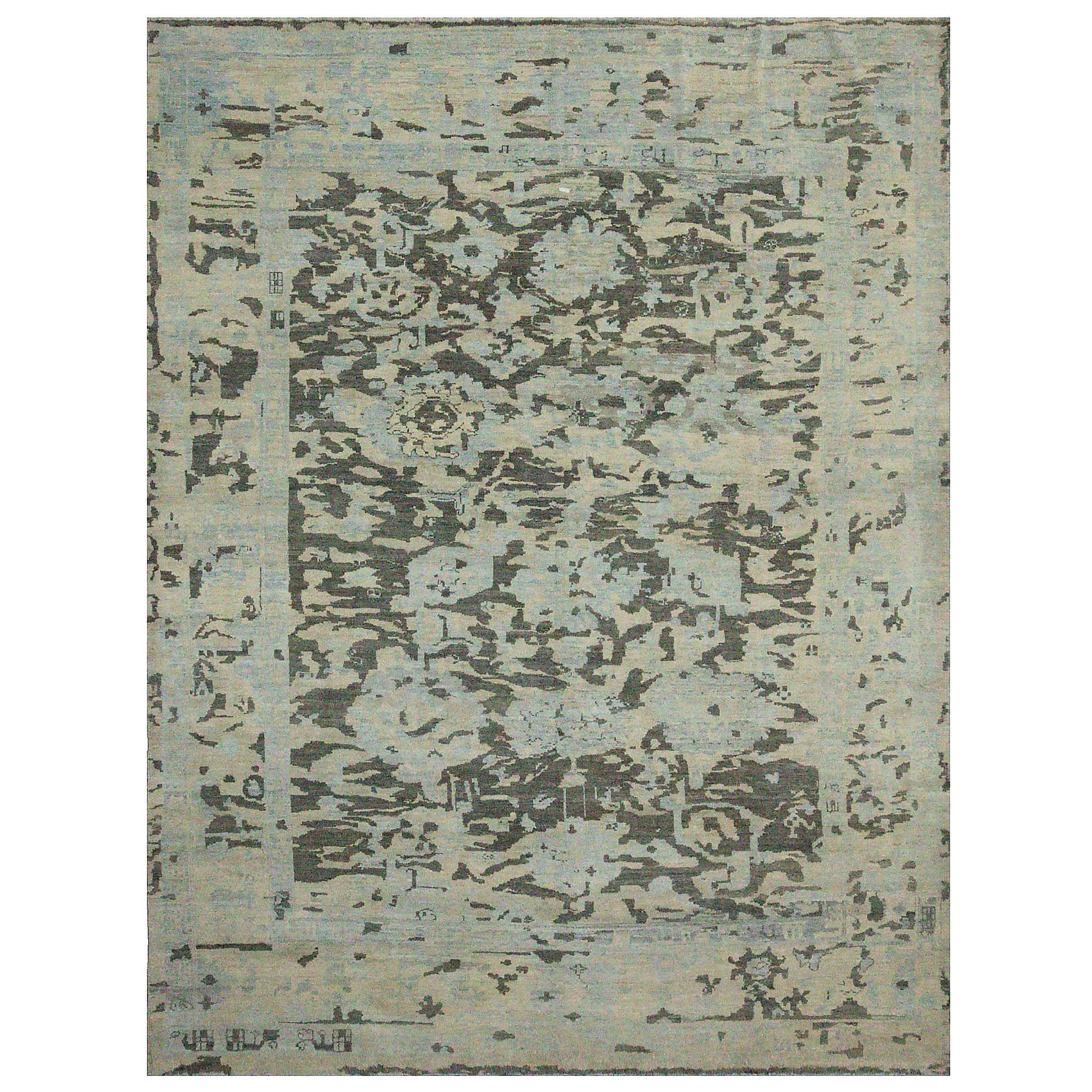 Persischer Oushak Over Size Teppich - Wolle Blau Braun Elfenbein Design - 88962 im Angebot