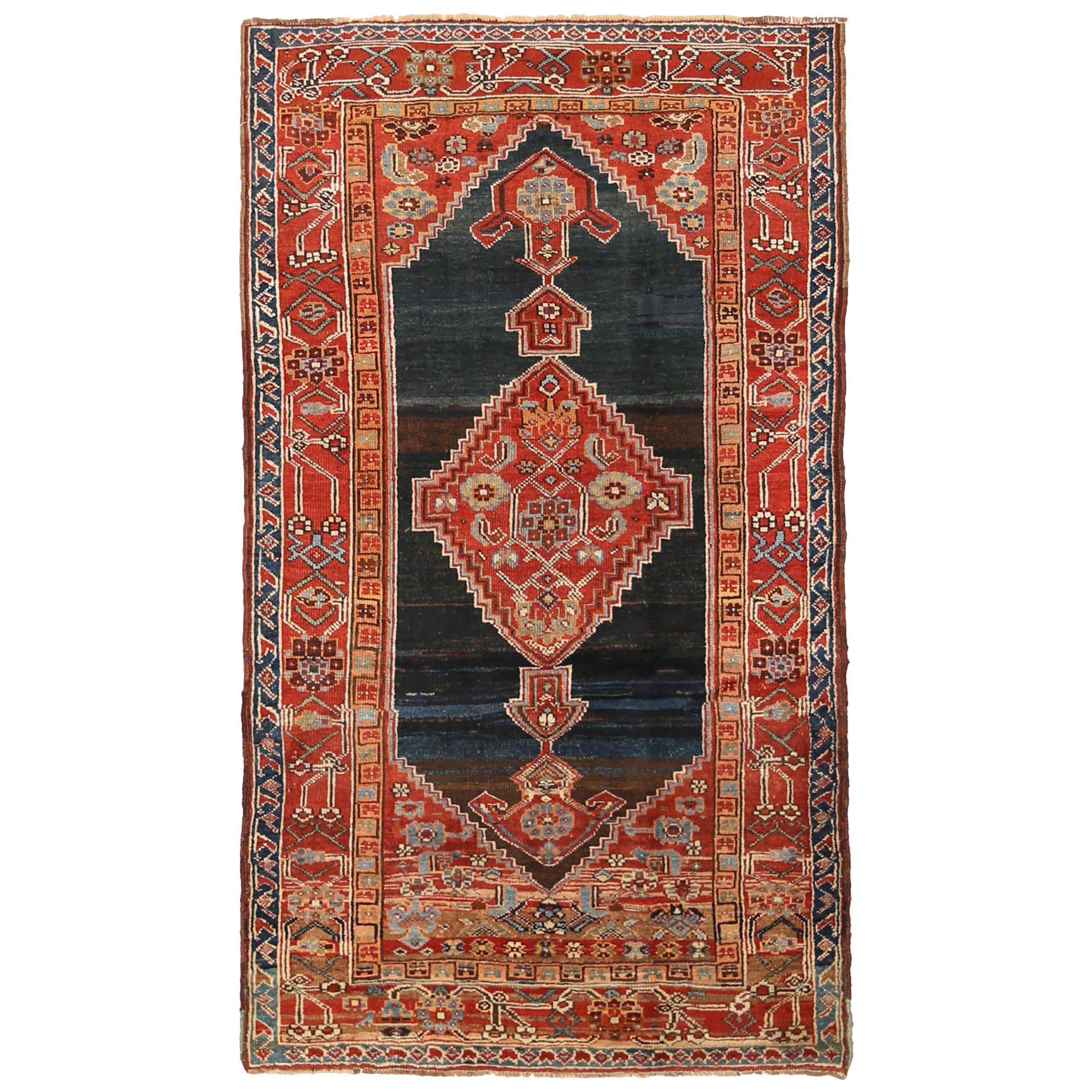 Persian Azerbaijan Small Rug - Wool Blue Red Design - 88796