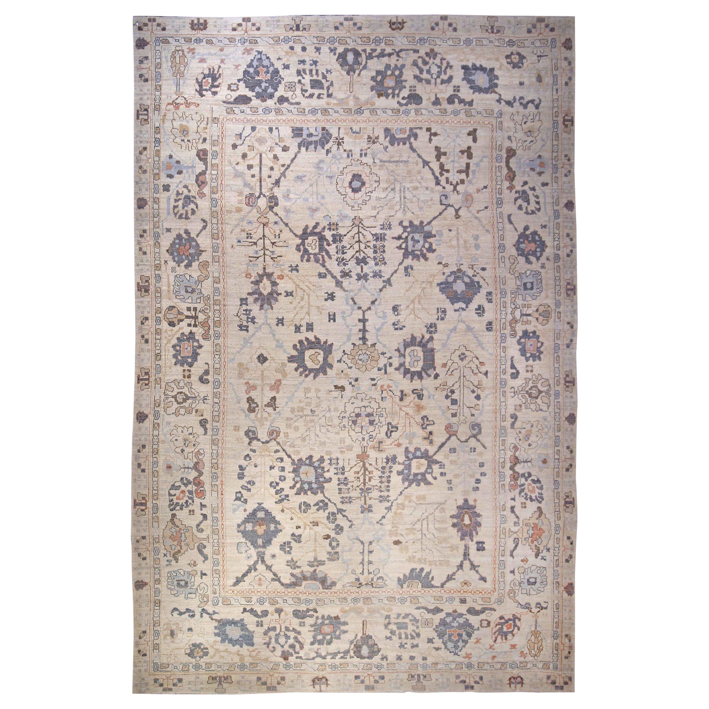 Tappeto Persiano Oushak Over Size - Disegno in Lana Blu Grigio Avorio - 88965