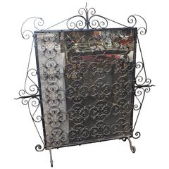 Antique Quality Old Wrought Iron Fire Guard Screen