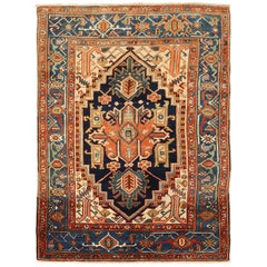 Persian Heriz Small Rug - Wool Black Blue Red Design - 88802