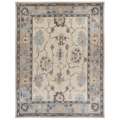 Alfombra Persa Oushak - Lana Azul Gris Diseño Marfil - 88972