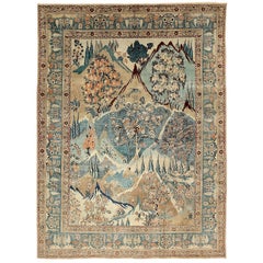 Persian Tabriz Area Rugs - Wool Blue Brown Ivory Design - 88803