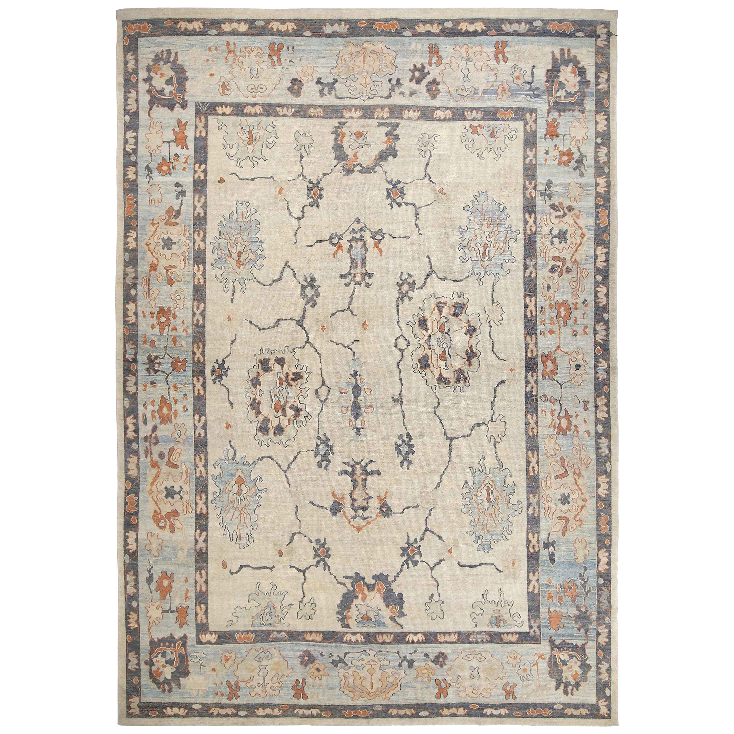 Tappeti persiani Oushak - Disegno in lana blu grigio avorio - 88974
