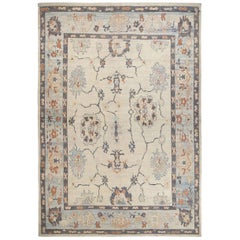 Alfombras Persas Oushak - Lana Azul Gris Diseño Marfil - 88974