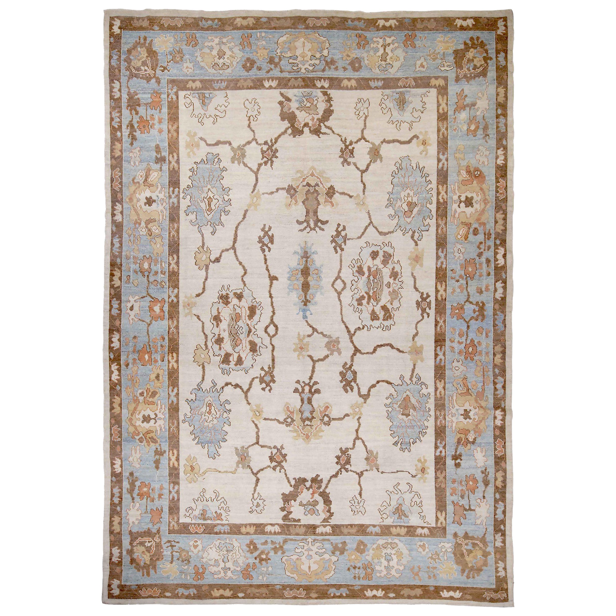 Persische Oushak Teppiche - Wolle Blau Braun Elfenbein Design - 88975