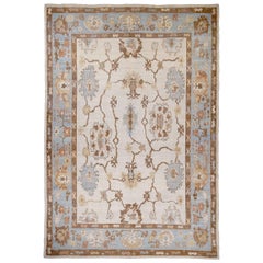 Alfombras Persas Oushak - Lana Azul Marrón Diseño Marfil - 88975