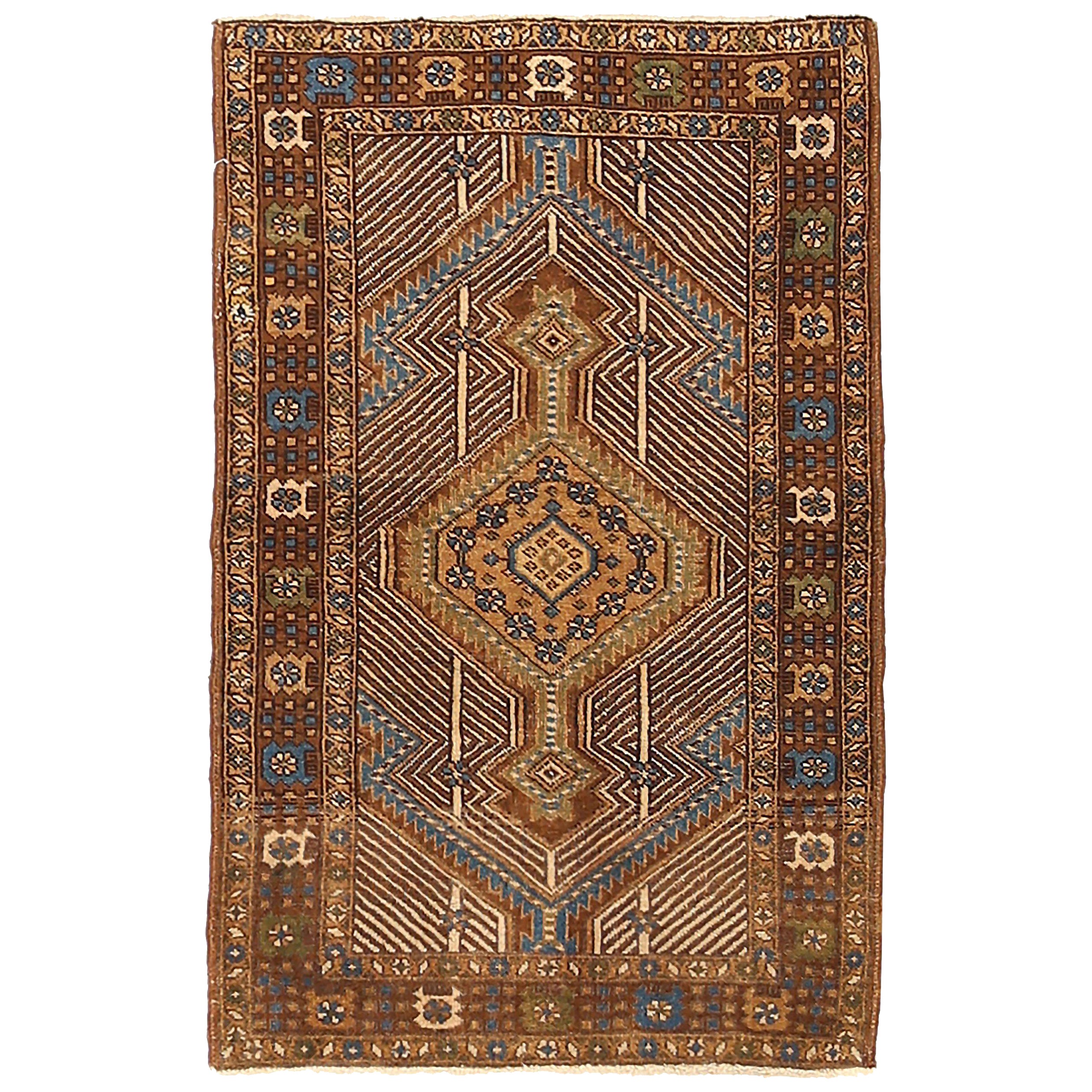 Persischer Sarab Small Teppich - Wolle Blau Braun Elfenbein Design - 88806