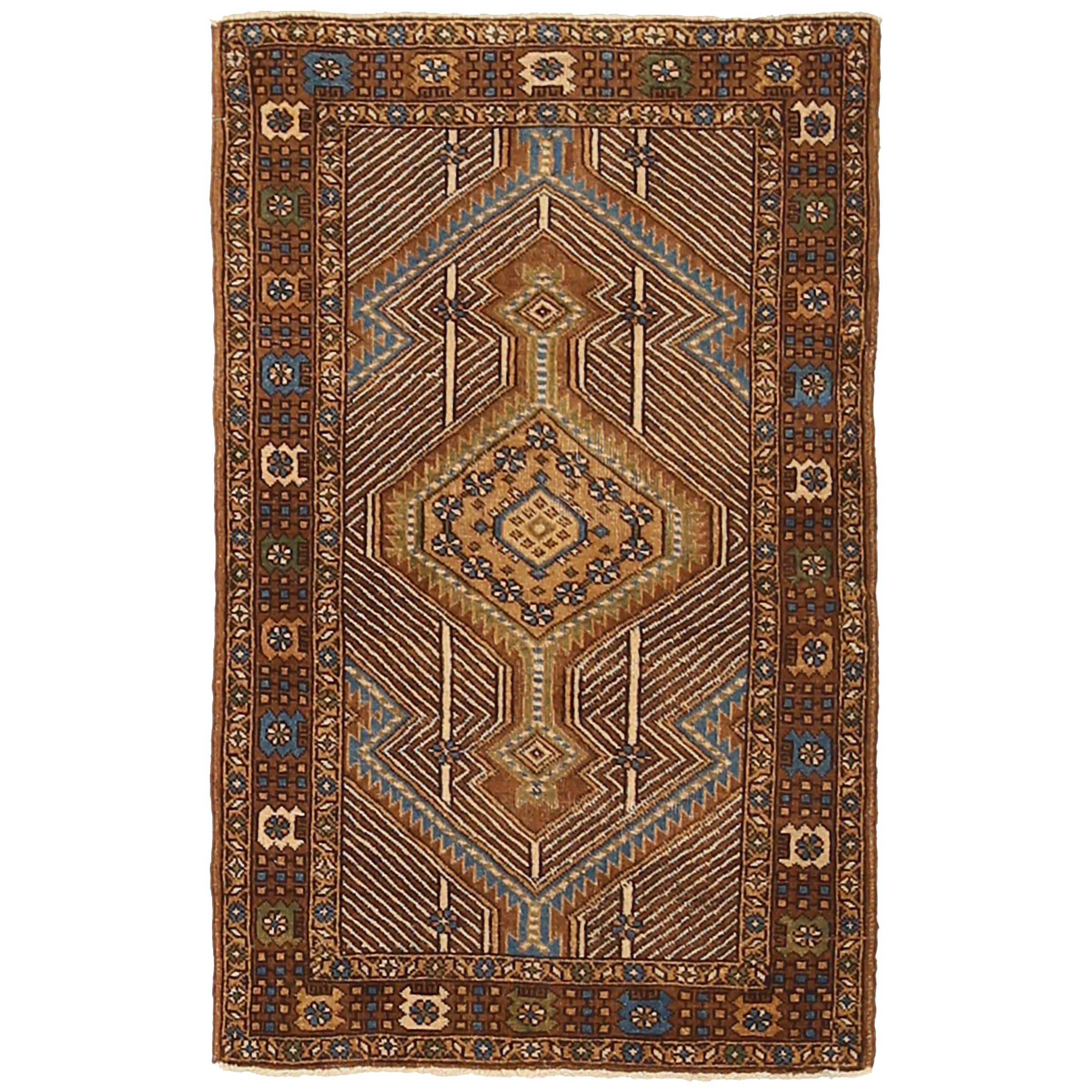 Persischer Sarab Small Teppich - Wolle Blau Braun Elfenbein Design - 88807