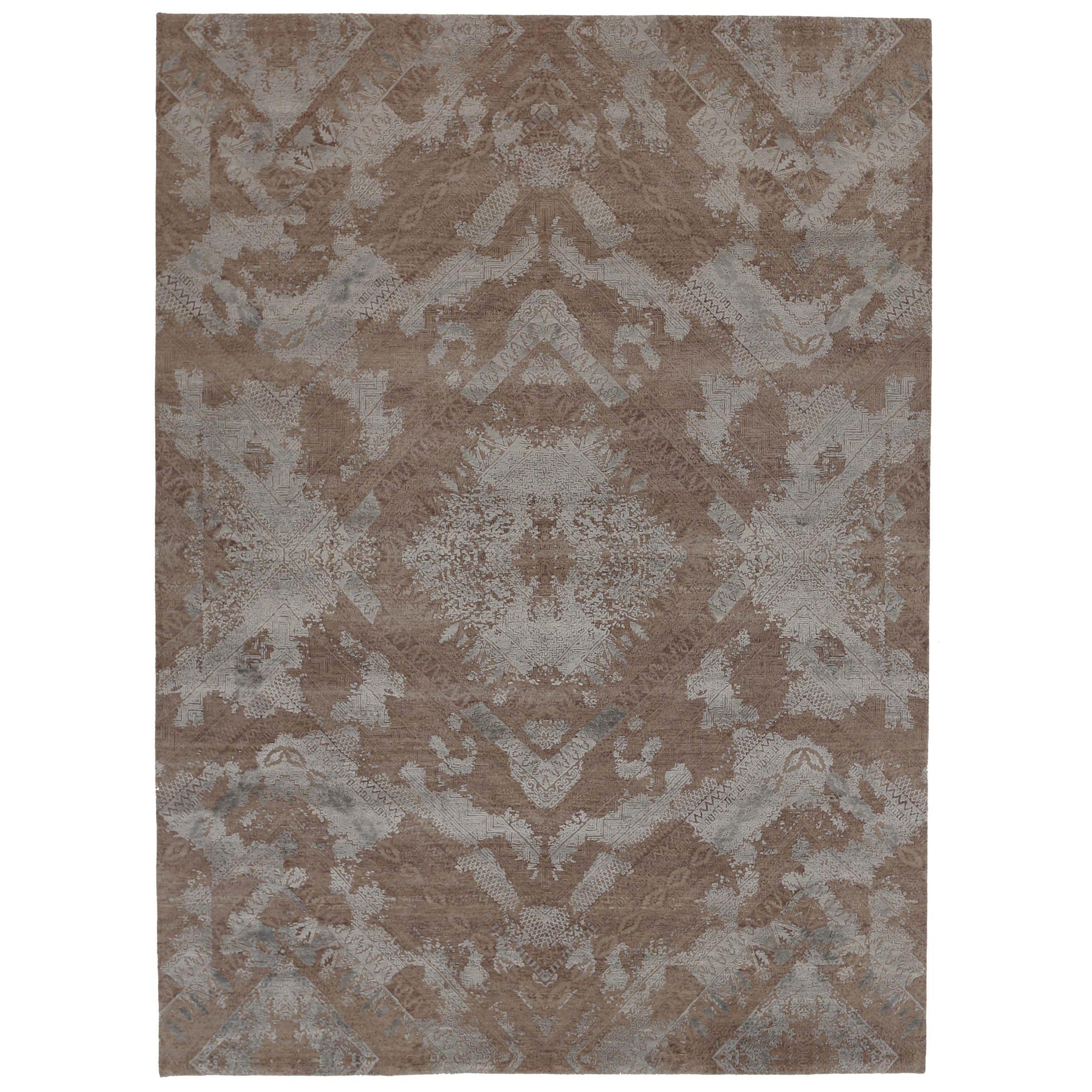 India Manhattan Area Rugs - Wolle Brown Ivory Design - 88935