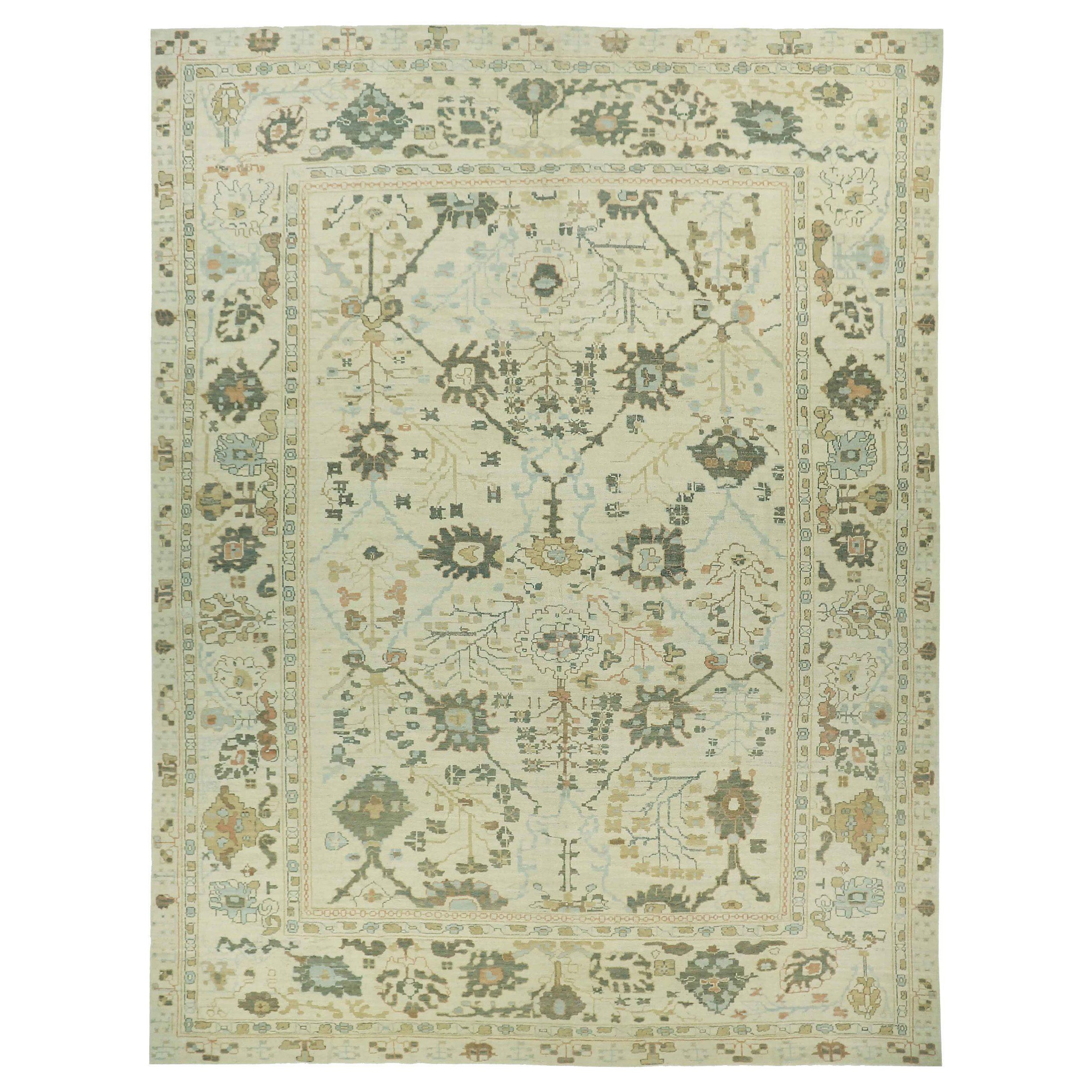 Persischer Oushak Over Size Teppich - Wolle Grün Elfenbein Design - 88948