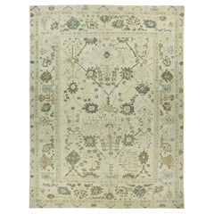 Alfombra Persa Oushak de Gran Tamaño - Lana Verde Diseño Marfil - 88948