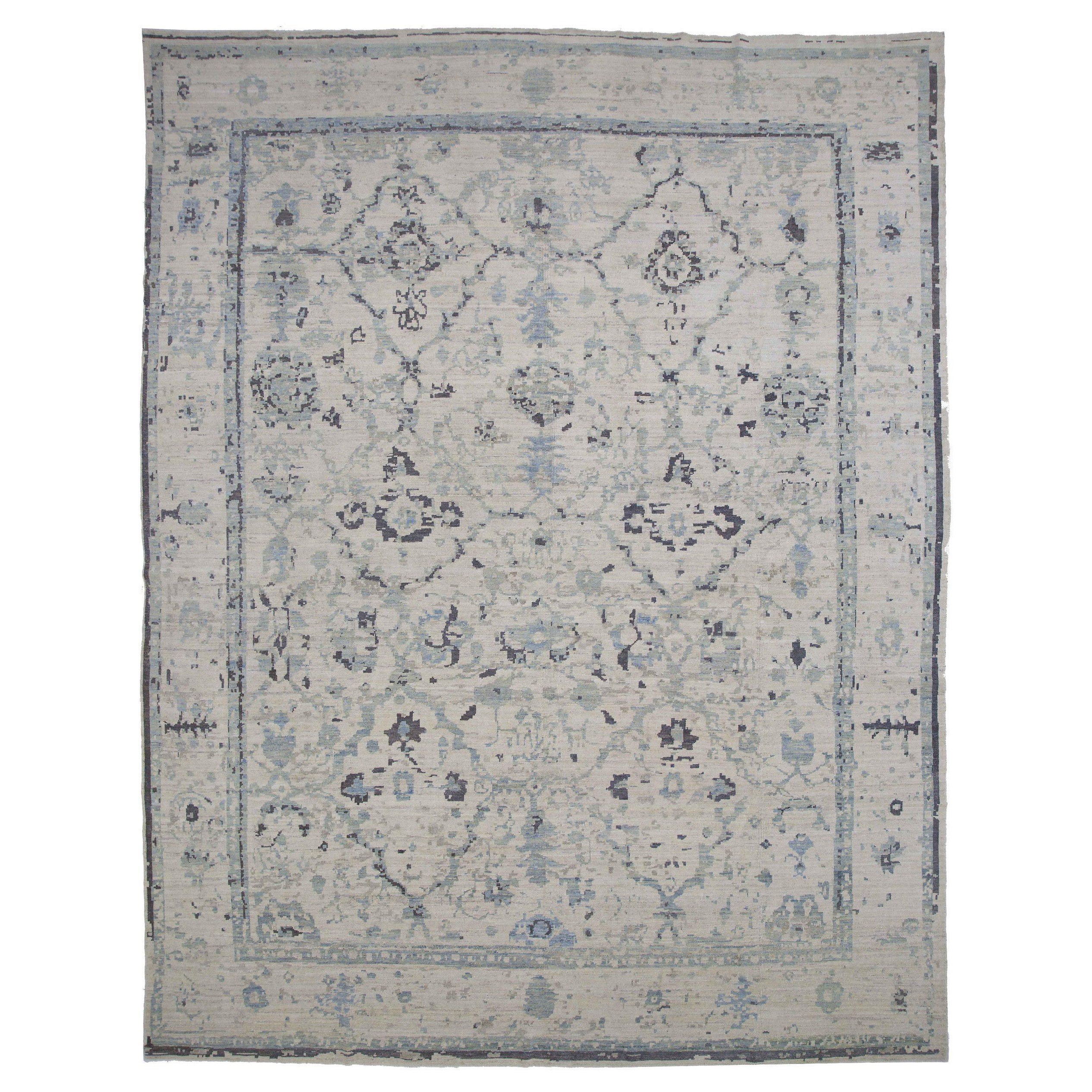 Persische Oushak Over Size Teppich - Wolle Blau Braun Elfenbein Design - 88949