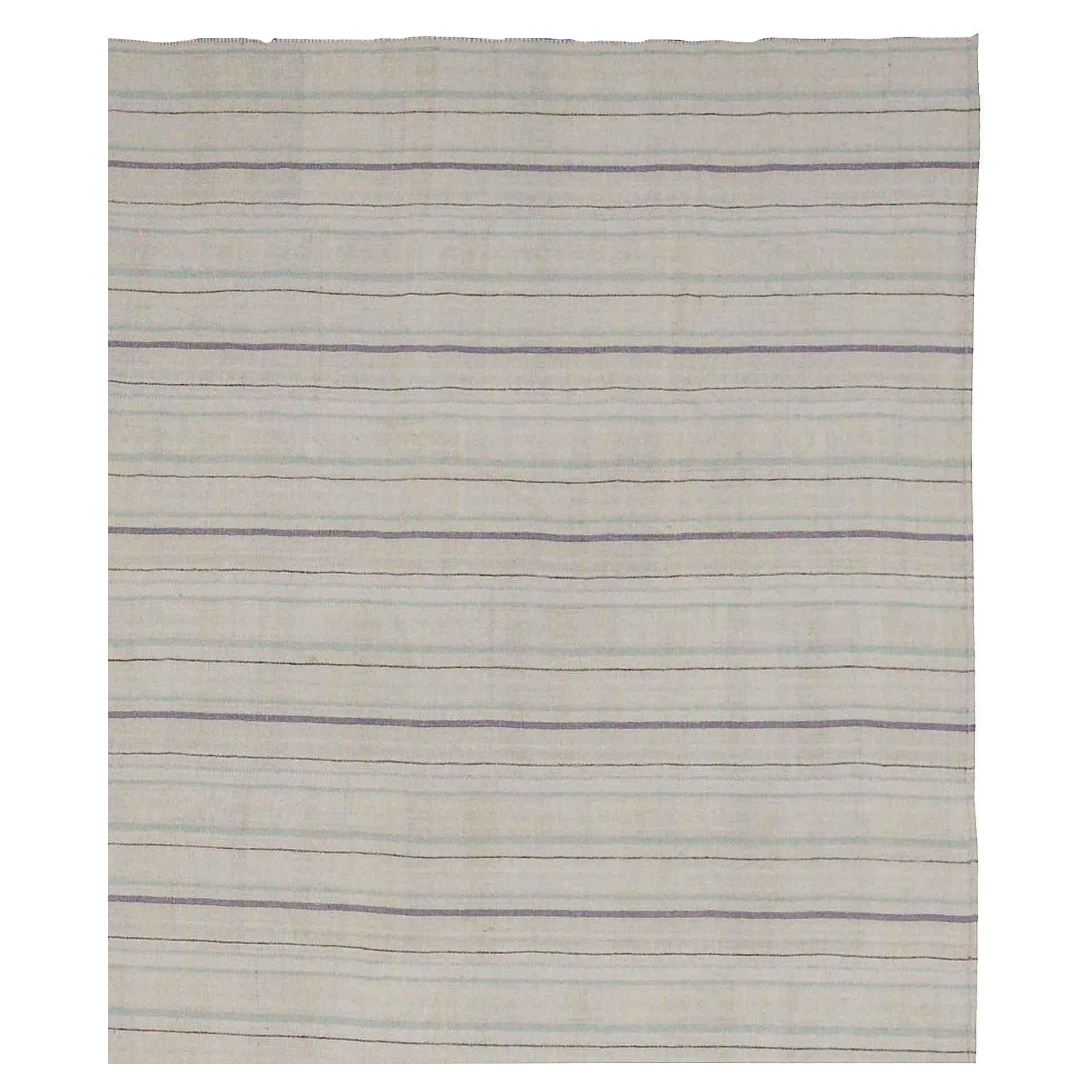 Tapis persans Kilim - Motif de revers bleu ivoire en laine - 88950