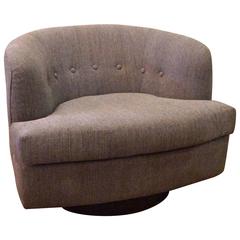 Plush Low Profile Barrel Shape Swivel Club Chair