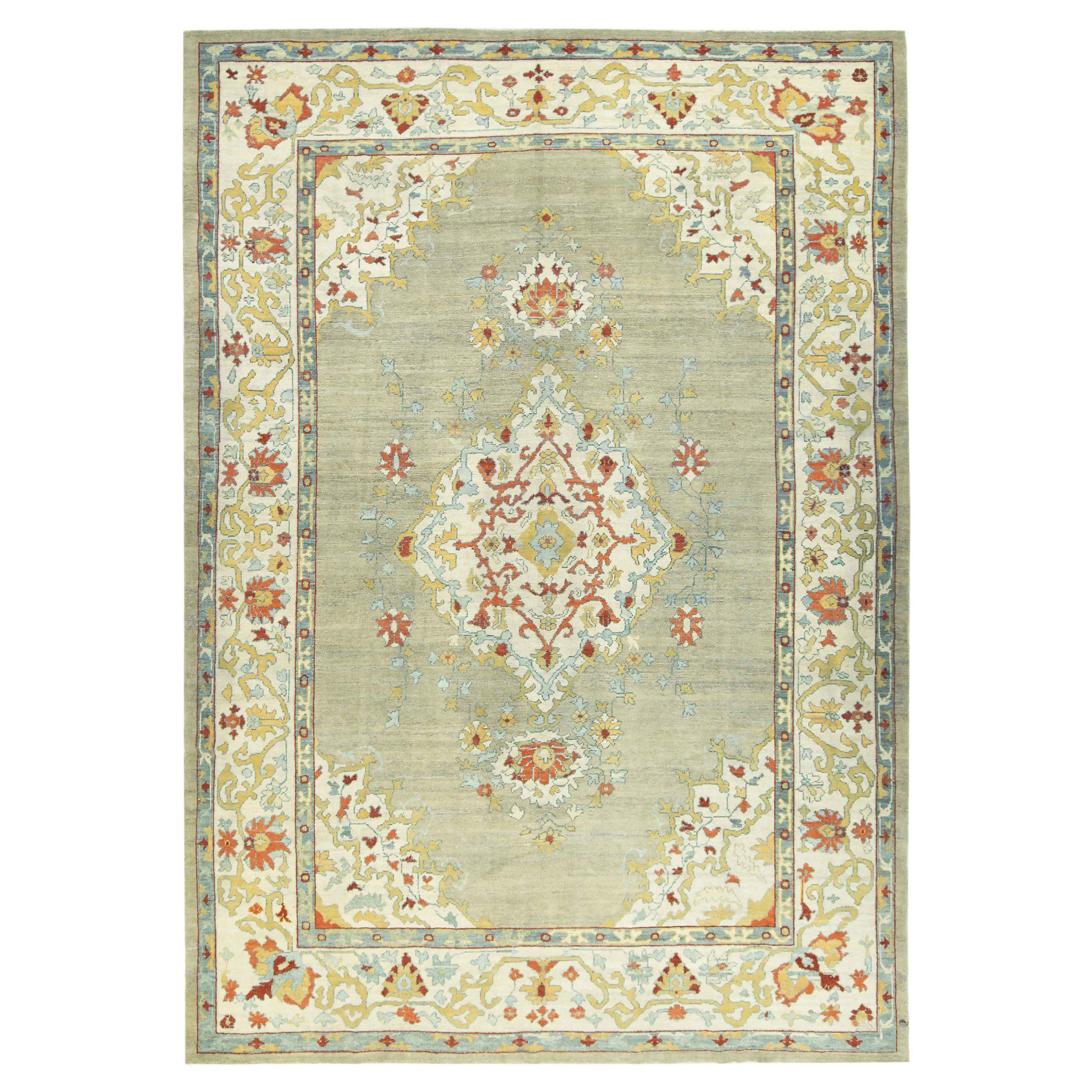 Tapis persans Oushak - Laine ivoire rouge jaune motif jaune - 88955