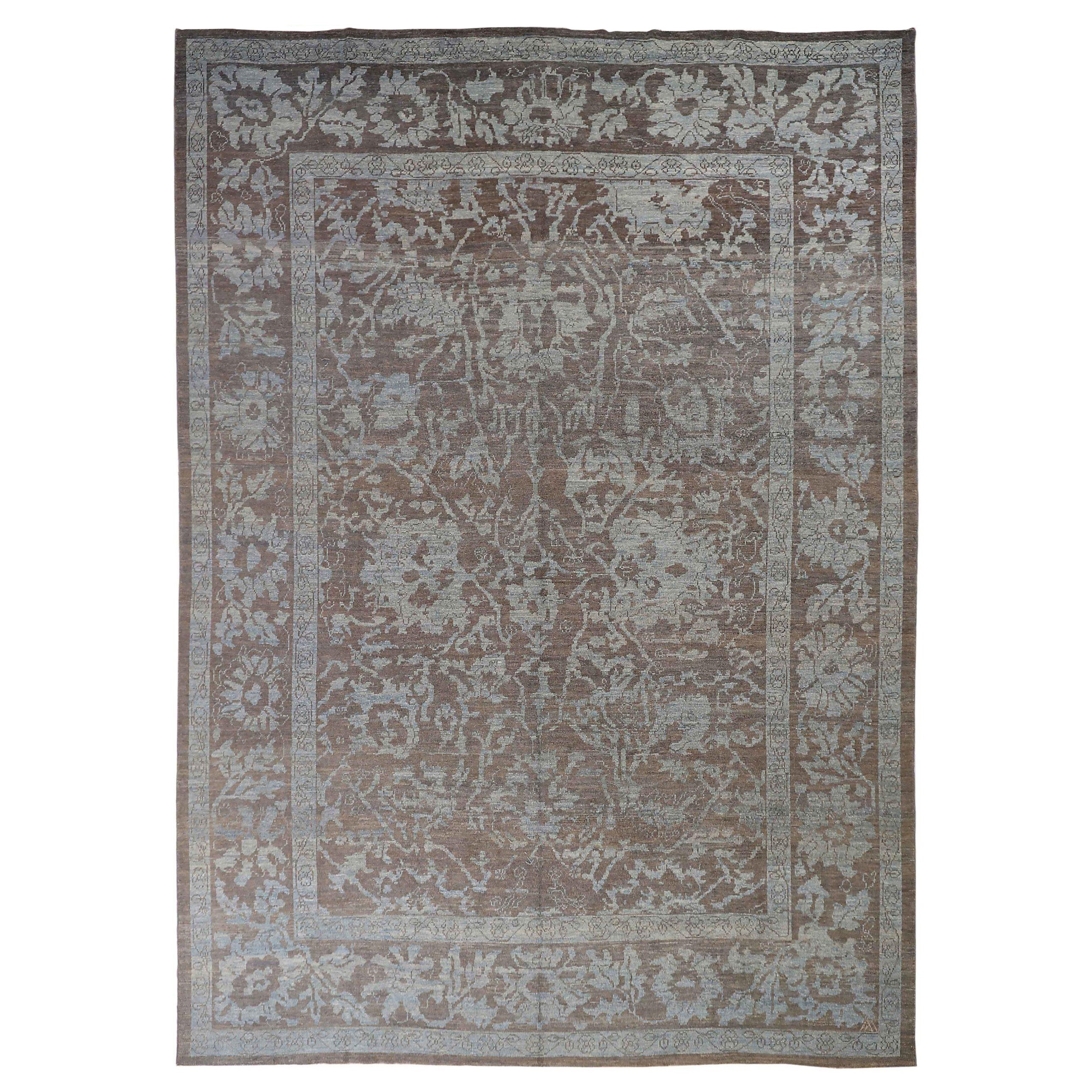 Persische Oushak Teppiche - Wolle Blau Braun Elfenbein Design - 89072