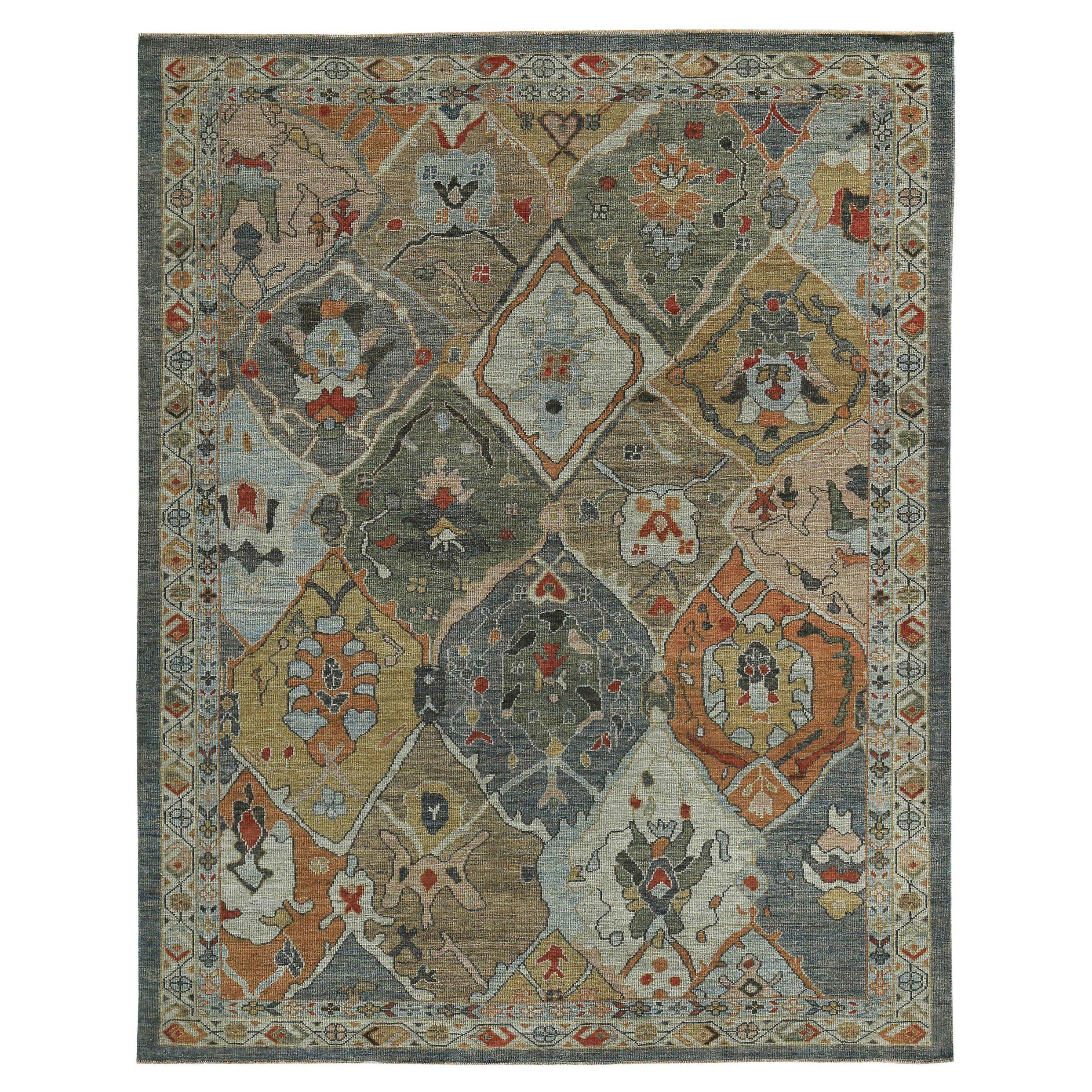 Persischer Sultanabad Kleiner Teppich - Wolle Blau Grün Orange Gelb - 89086