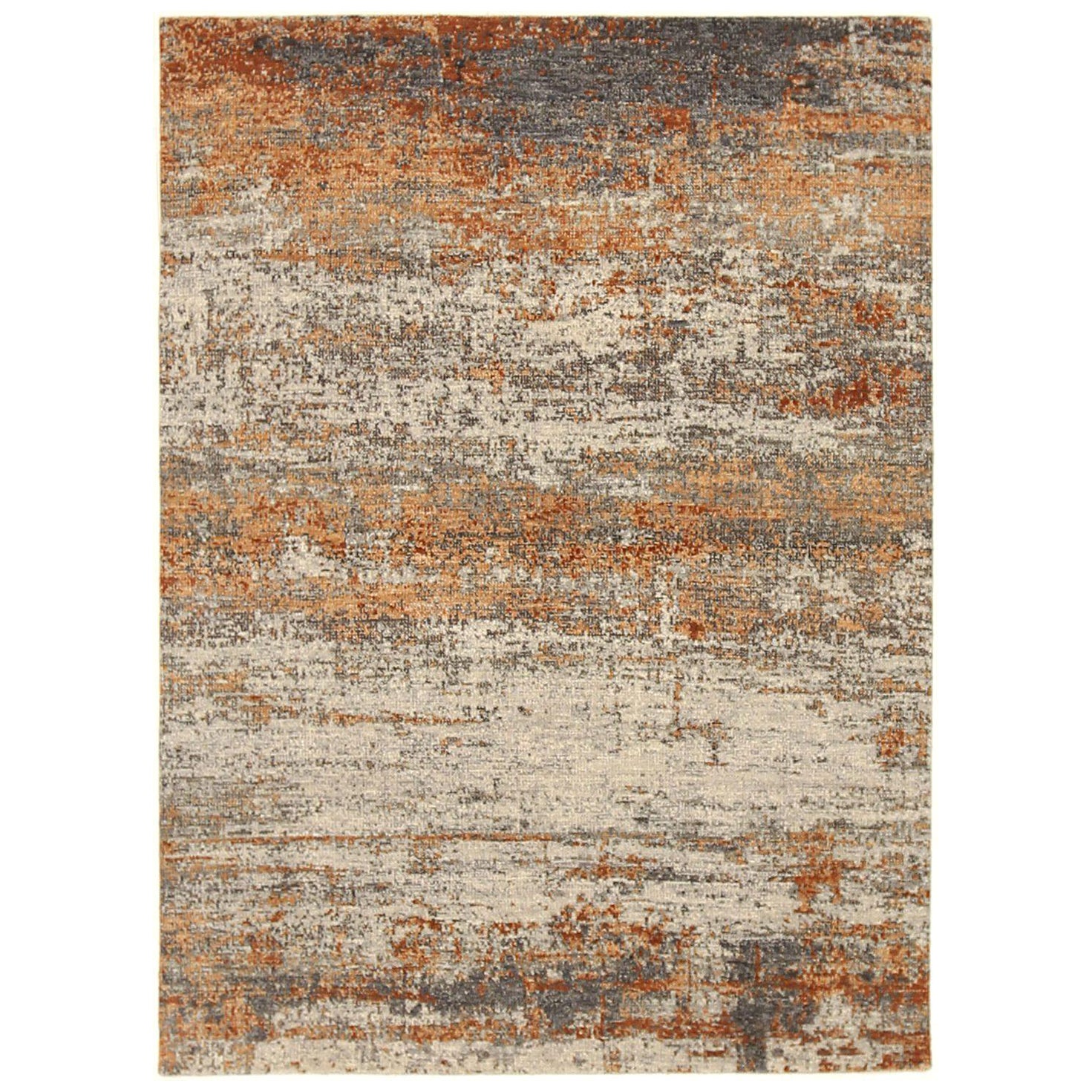 Kleiner indischer Teppich - Wolle Elfenbein Orange Rot Design - 92634