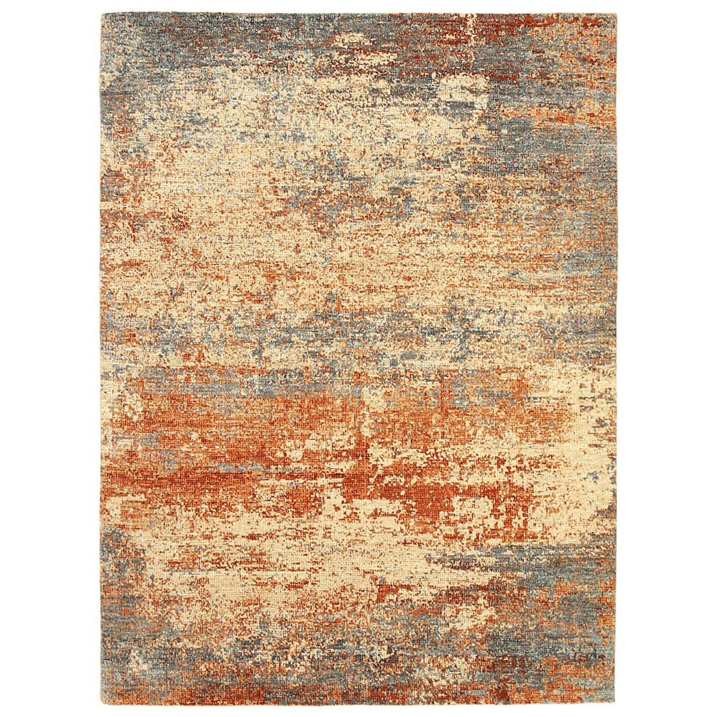 Kleiner indischer Teppich - Wolle Grau Elfenbein Orange Design - 92635 im Angebot