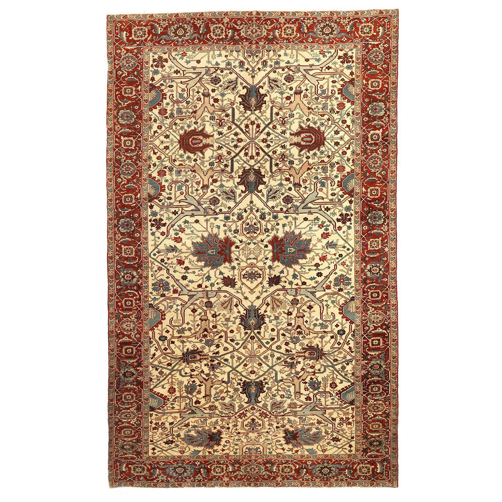 Afghanistan Serapi-Teppiche - Wolle Blau Elfenbein Rot Design - 92631