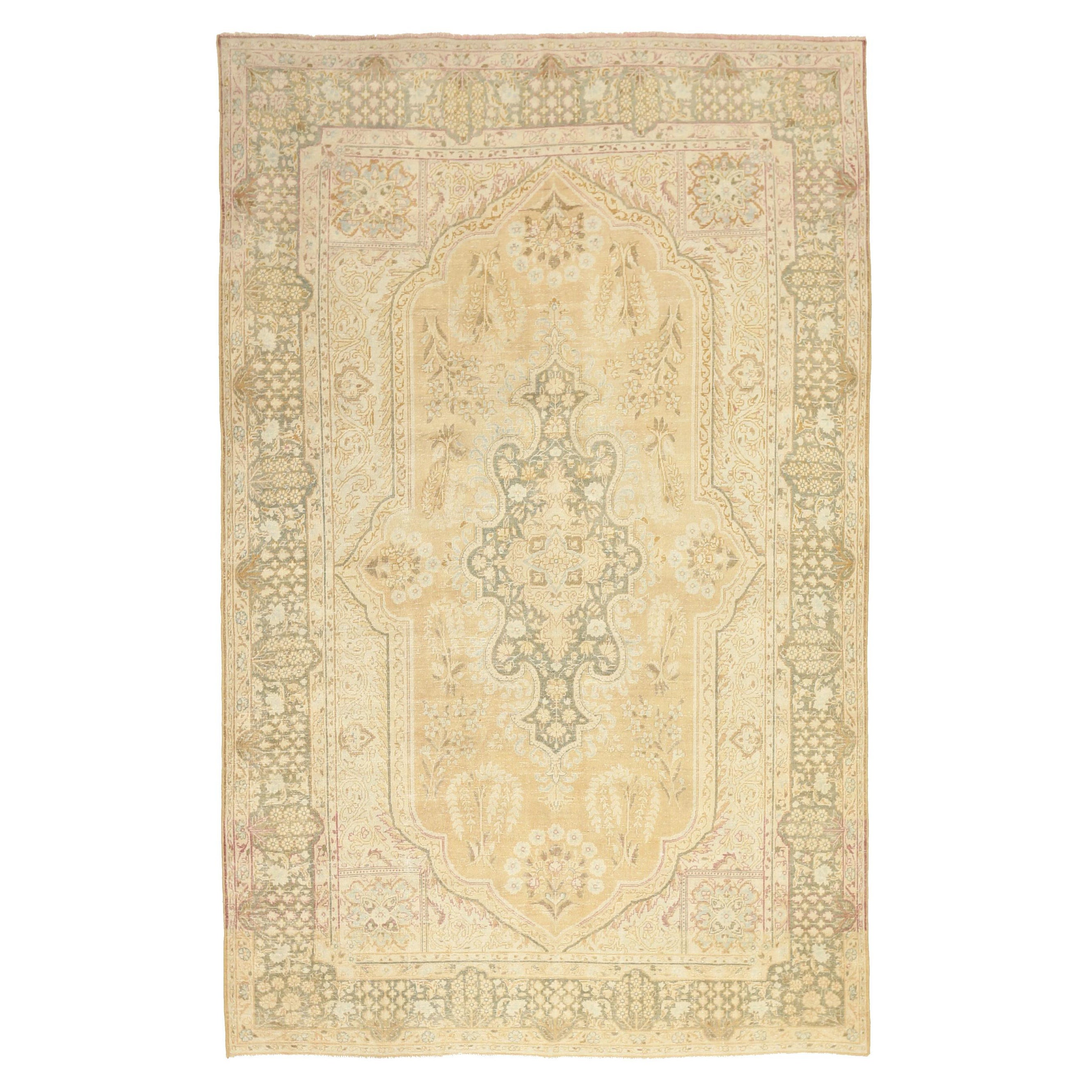 Persische Tabriz Bereich Teppiche - Wolle Grün Elfenbein Gelb Design - 92694