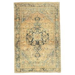 Tapis persan Tabriz - Laine Noir Bleu Ivoire Orange - 92695