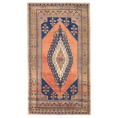 Turkey Anatoly Small Rug - Wool Ivory Navy Blue Pink Design - 92749