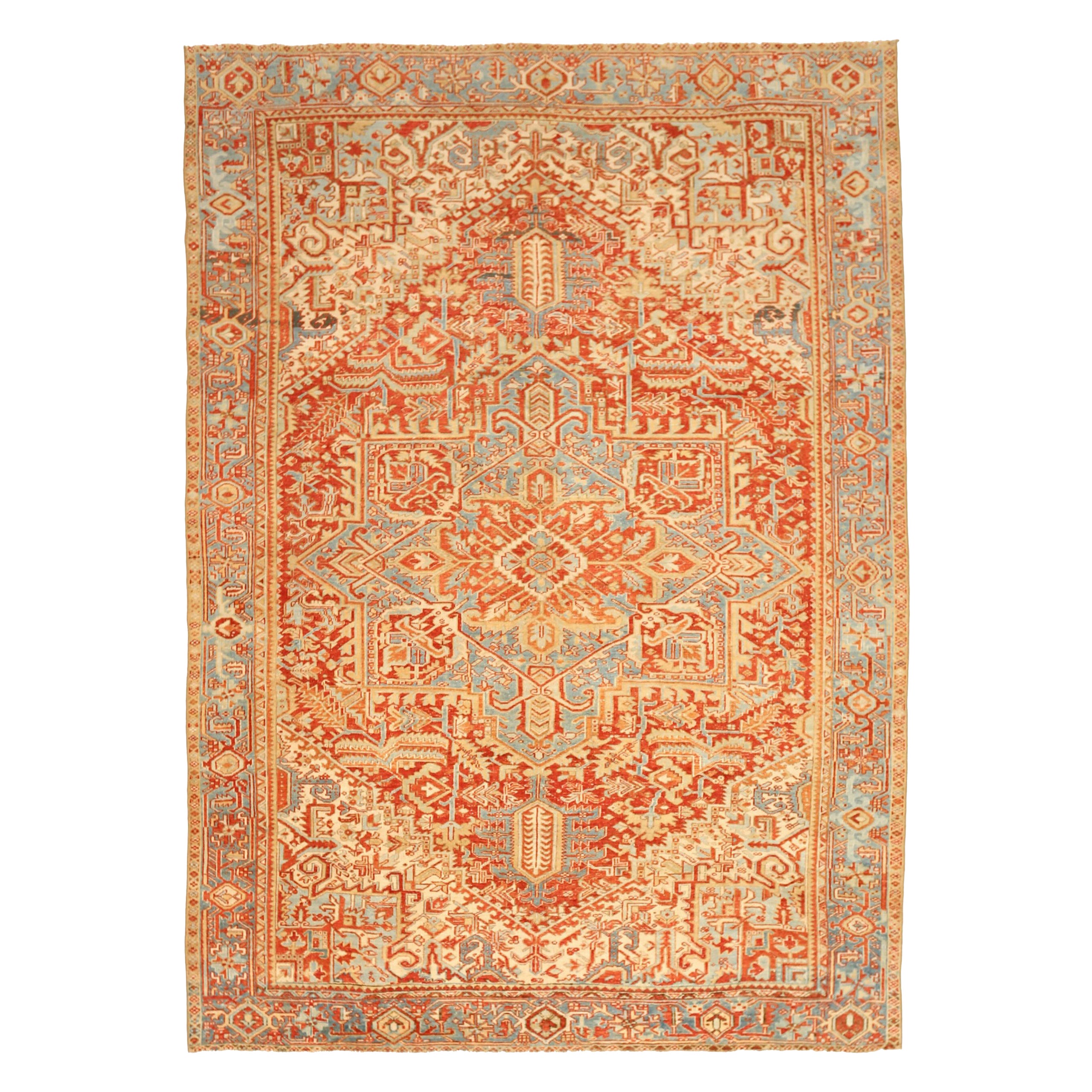 Persische Heriz Area Rugs - Wolle Blau Elfenbein Rot Gelb Design - 92688