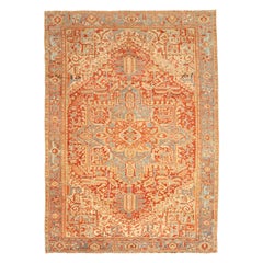 Persian Heriz Area Rugs - Wool Blue Ivory Red Yellow Design - 92688