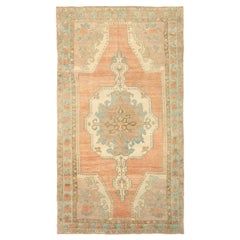 Türkischer Anatoly Kleiner Teppich - Wolle Blau Elfenbein Rosa Design - 92752