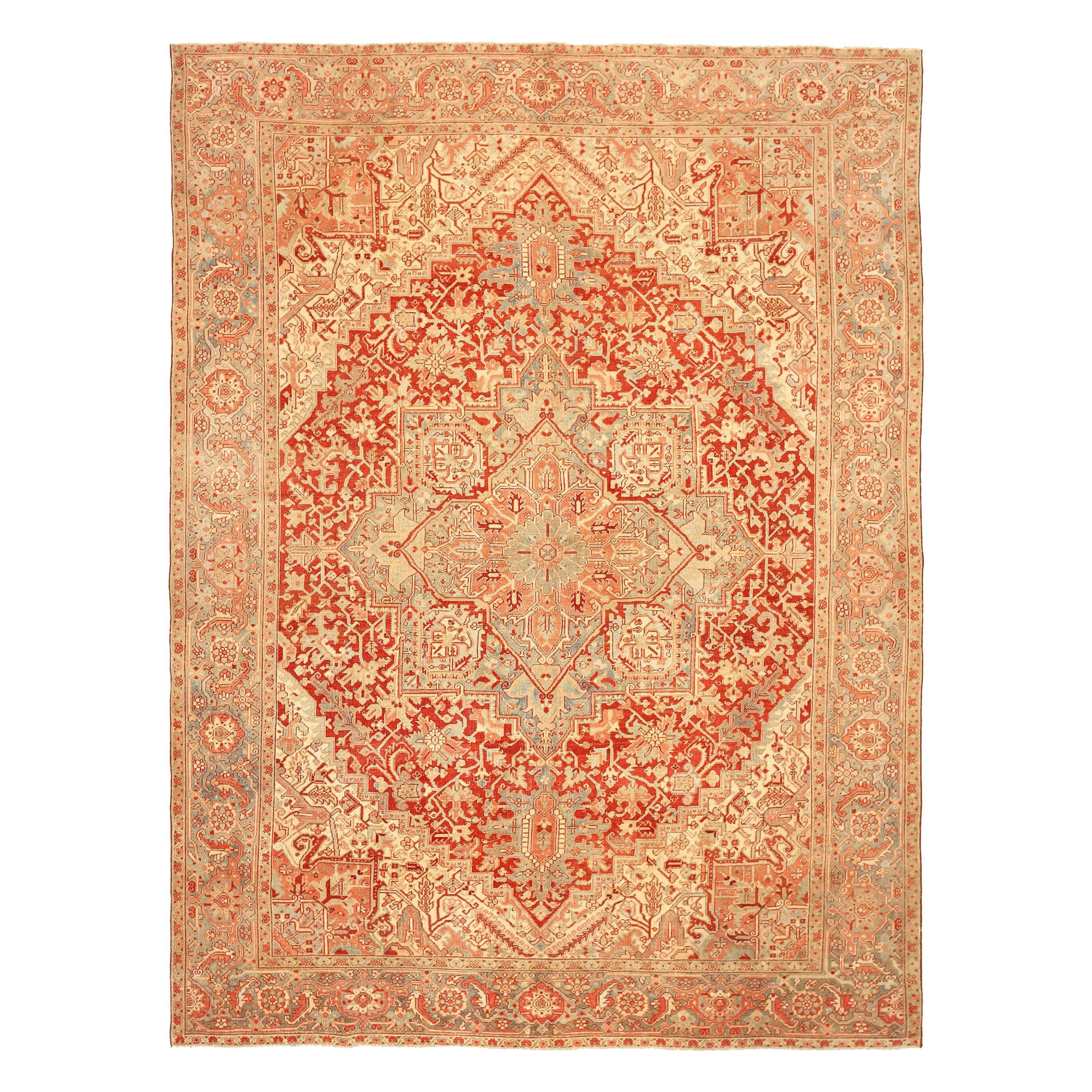 Persian Heriz Area Rugs - Wool Blue Ivory Red Design - 92710