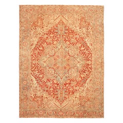 Tapis persans Heriz - Motif bleu laine ivoire rouge - 92710