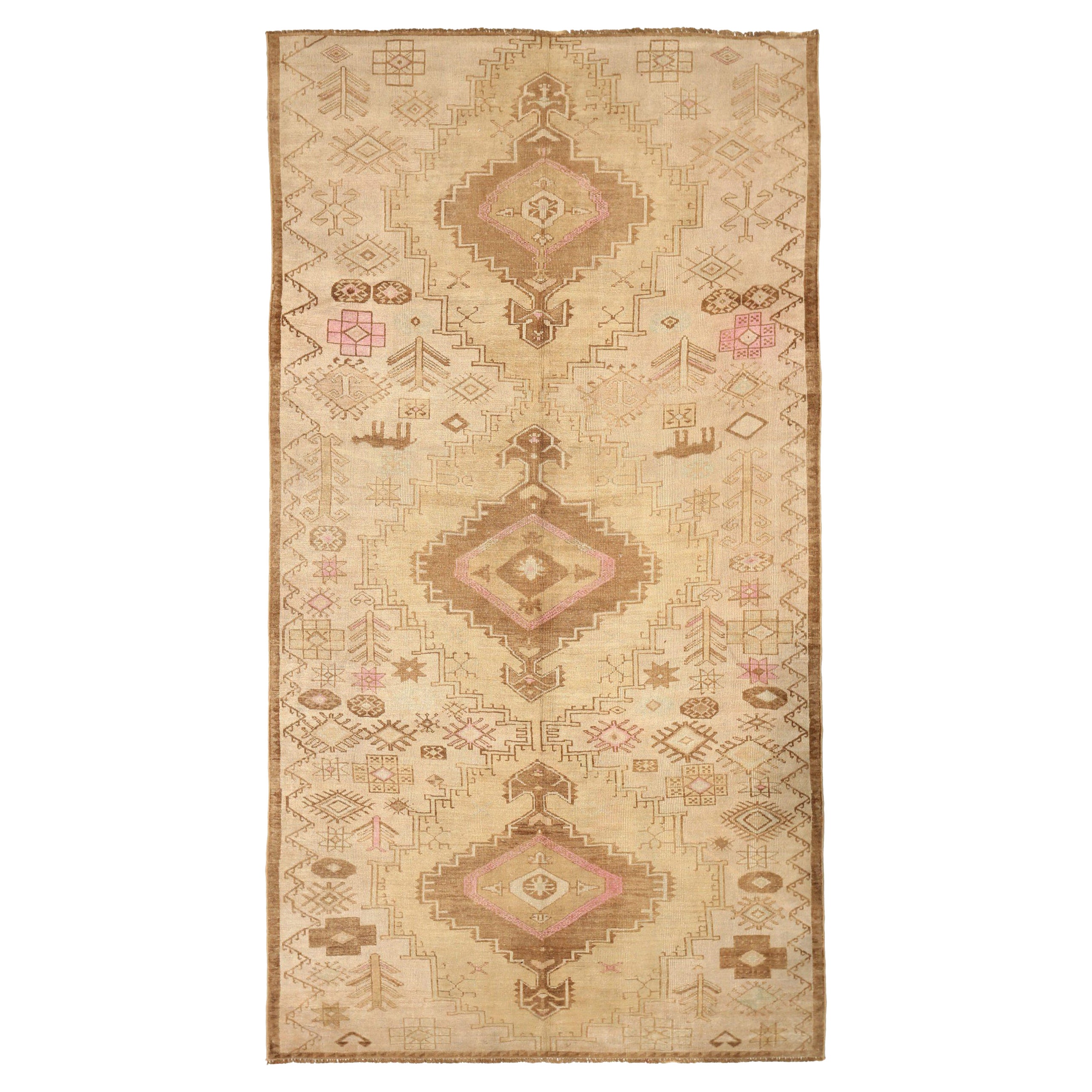 Türkei Anatoly Bereich Teppiche - Wolle Braun Elfenbein Rosa Design - 92790