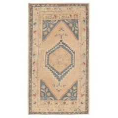 Türkischer Anatoly Kleiner Teppich - Wolle Elfenbein Marineblau Design - 92802