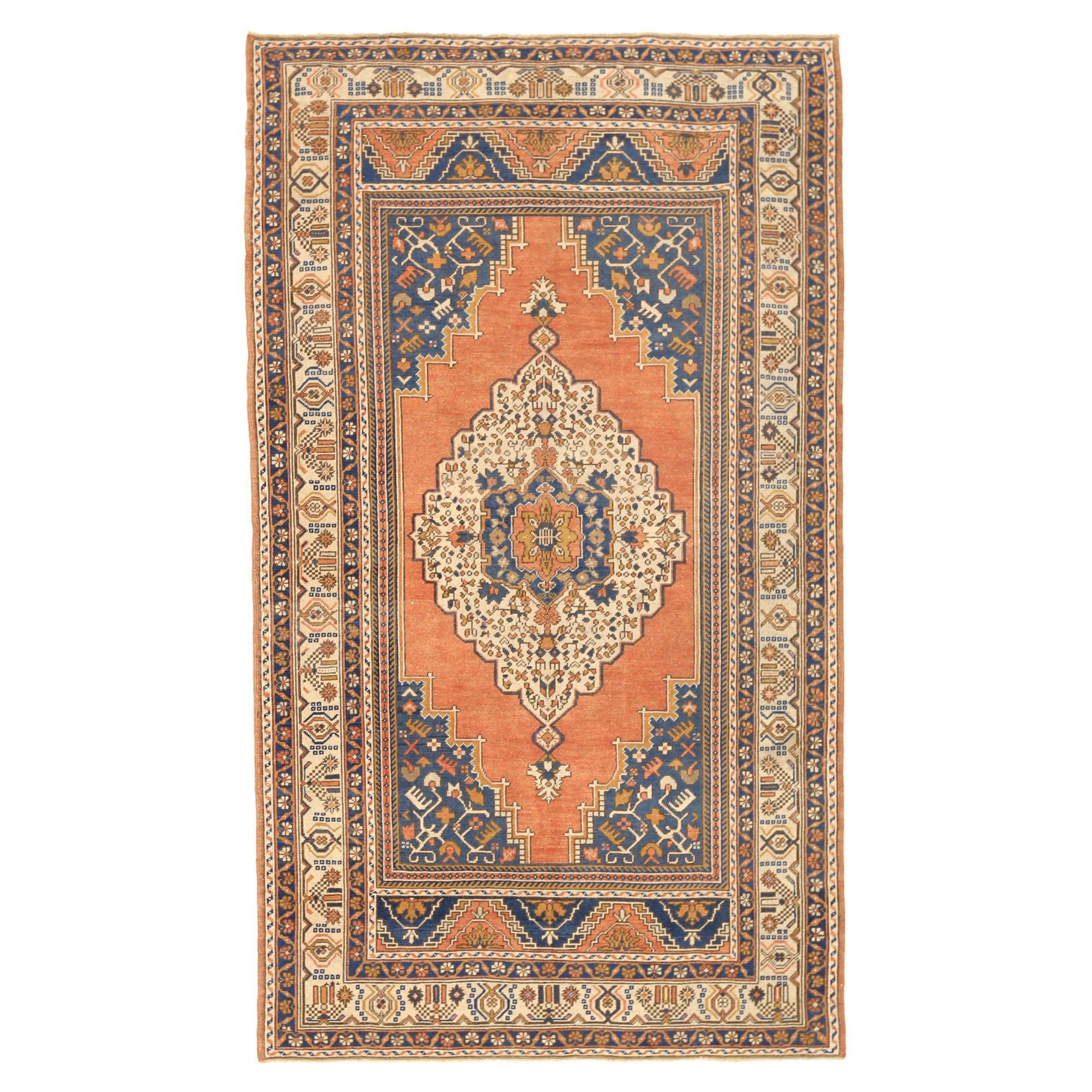Turkey Anatoly Kleiner Teppich - Wolle Elfenbein Marineblau Blau Rosa Design - 92762