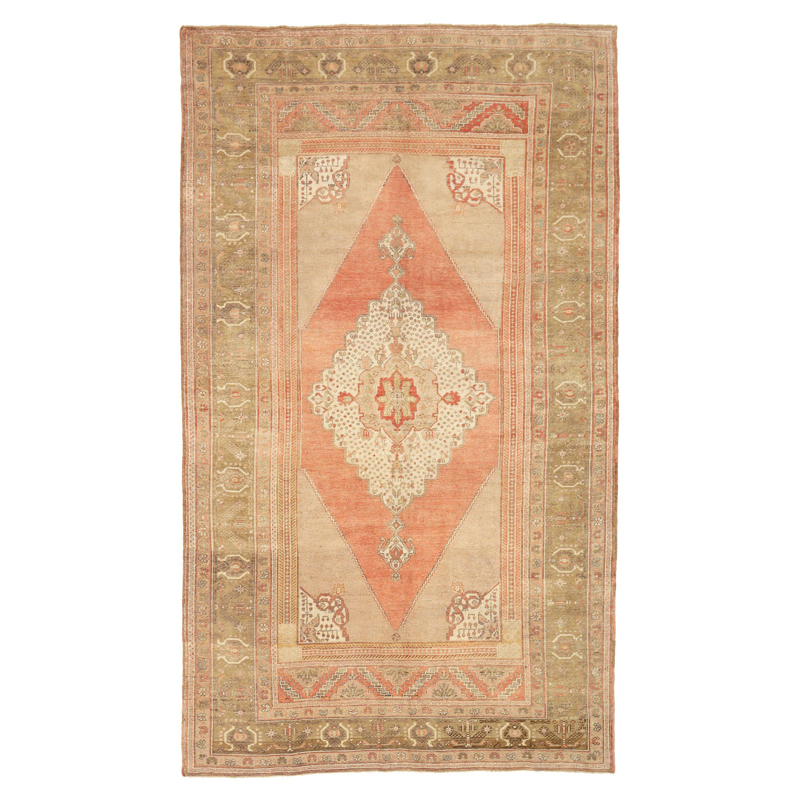 Türkische Anatoly-Teppiche - Wolle in Grün, Elfenbein, Elfenbein und Rosa Design - 92764
