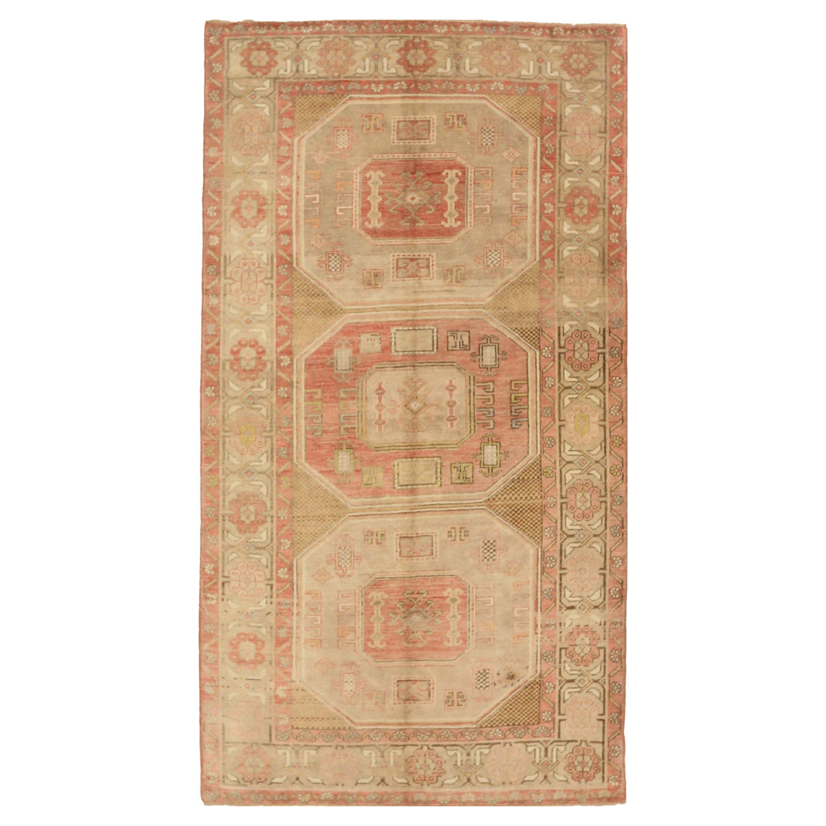 Türkischer Anatoly Kleiner Teppich - Wolle Elfenbein Rosa Design - 92832