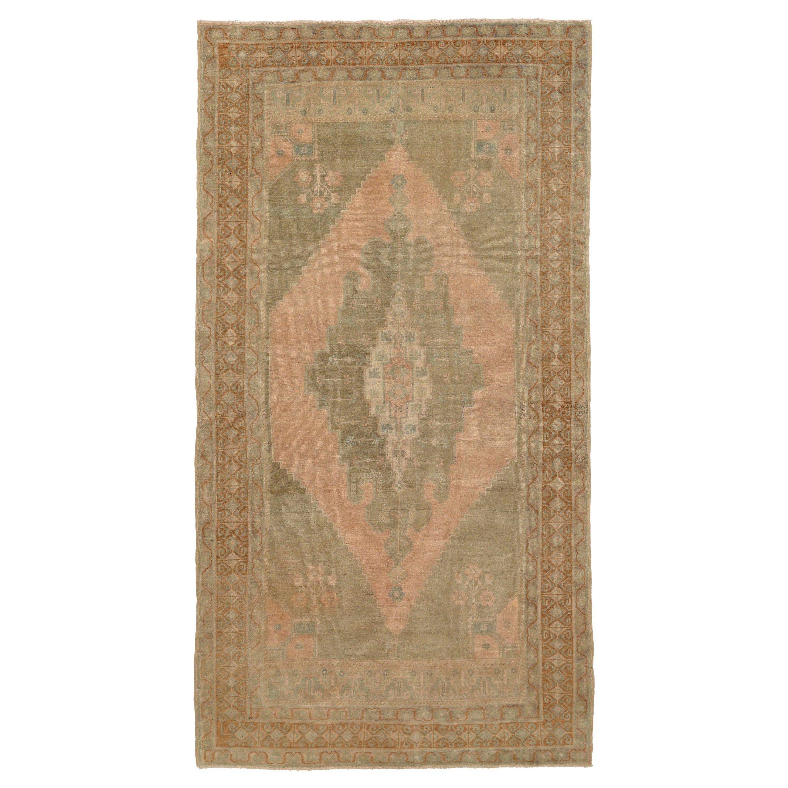 Turkey Anatoly Small Rug - Wool Green Ivory Pink Design - 92886
