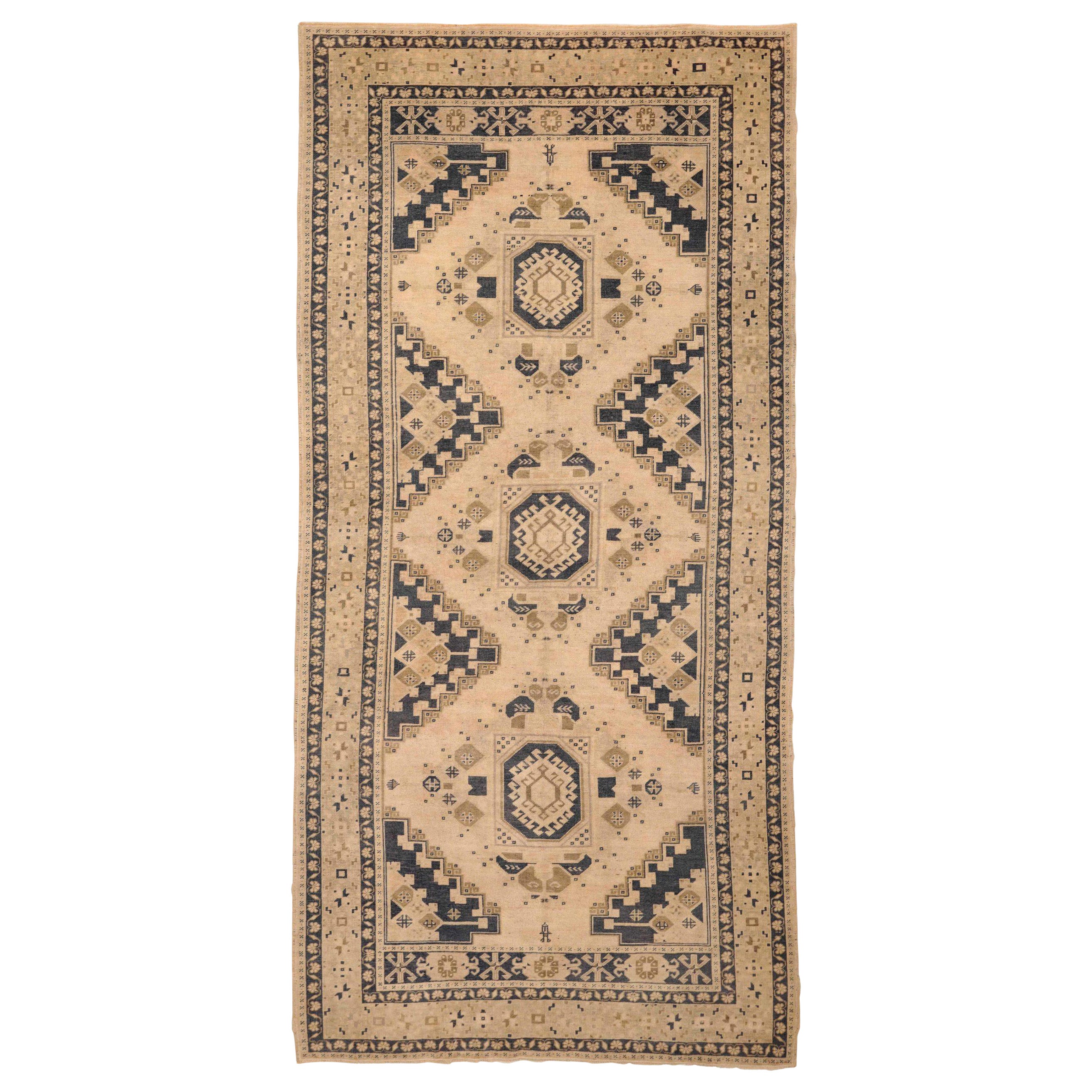 Türkische Anatoly-Teppiche - Wolle Schwarz Elfenbein Design - 92905