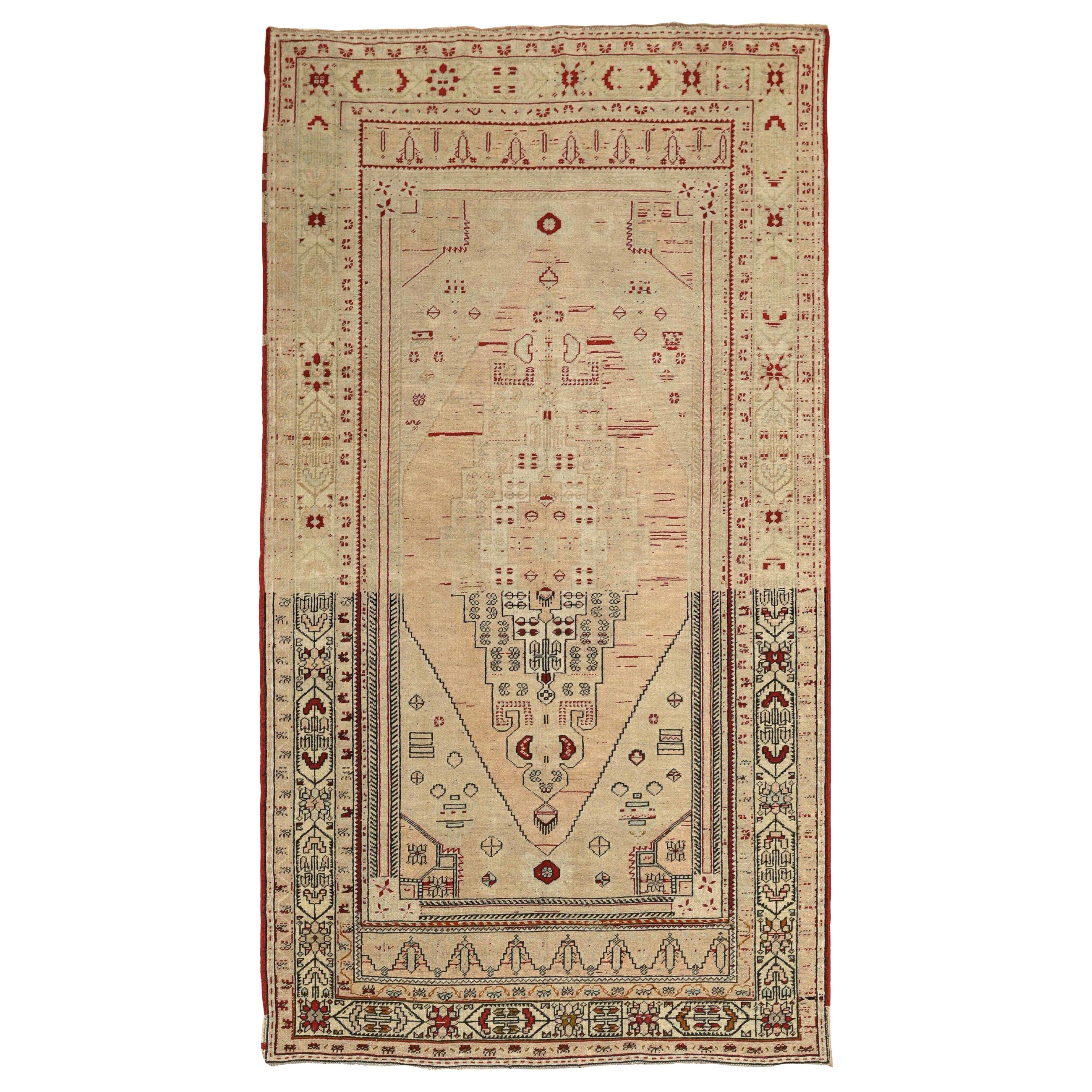 Turkey Anatoly Kleiner Teppich - Wolle Elfenbein Rot Taupe Design - 92909