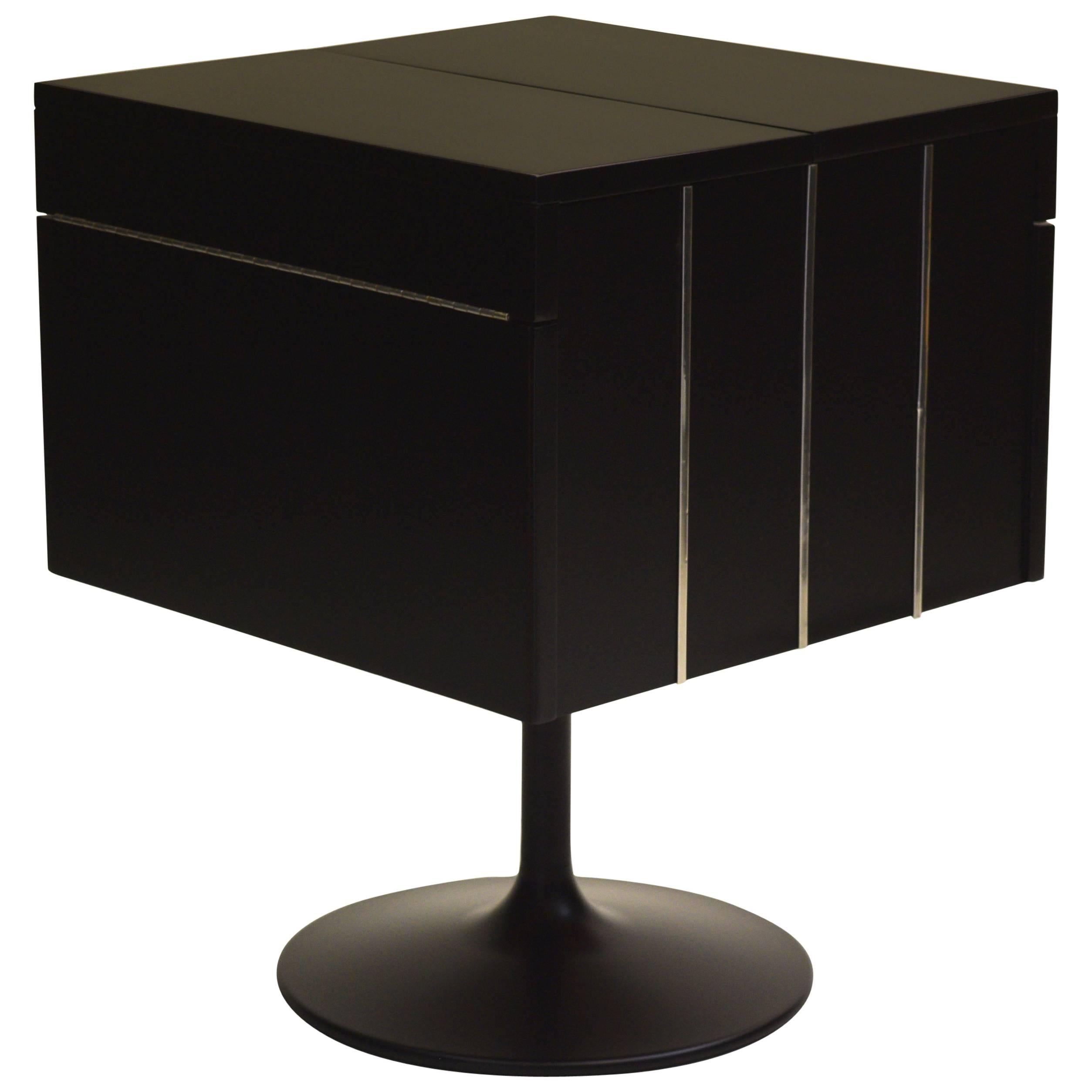 Exceptional Rotating Swivel Cocktail Dry Bar on Pedestal Base in Black Lacquer
