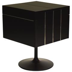 Vintage Exceptional Rotating Swivel Cocktail Dry Bar on Pedestal Base in Black Lacquer