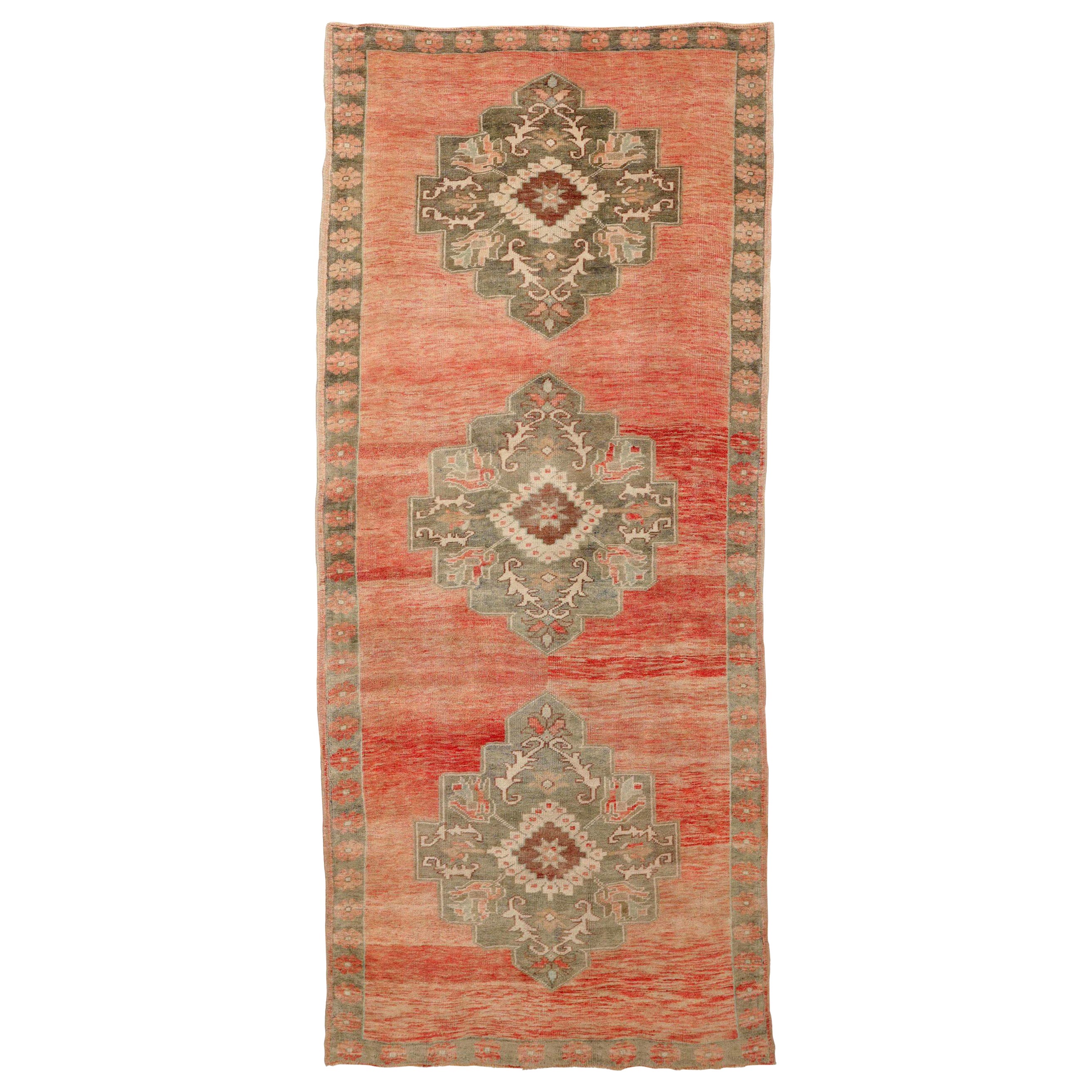Türkischer Anatoly Kleiner Teppich - Wolle Grün Elfenbein Rot Design - 92910