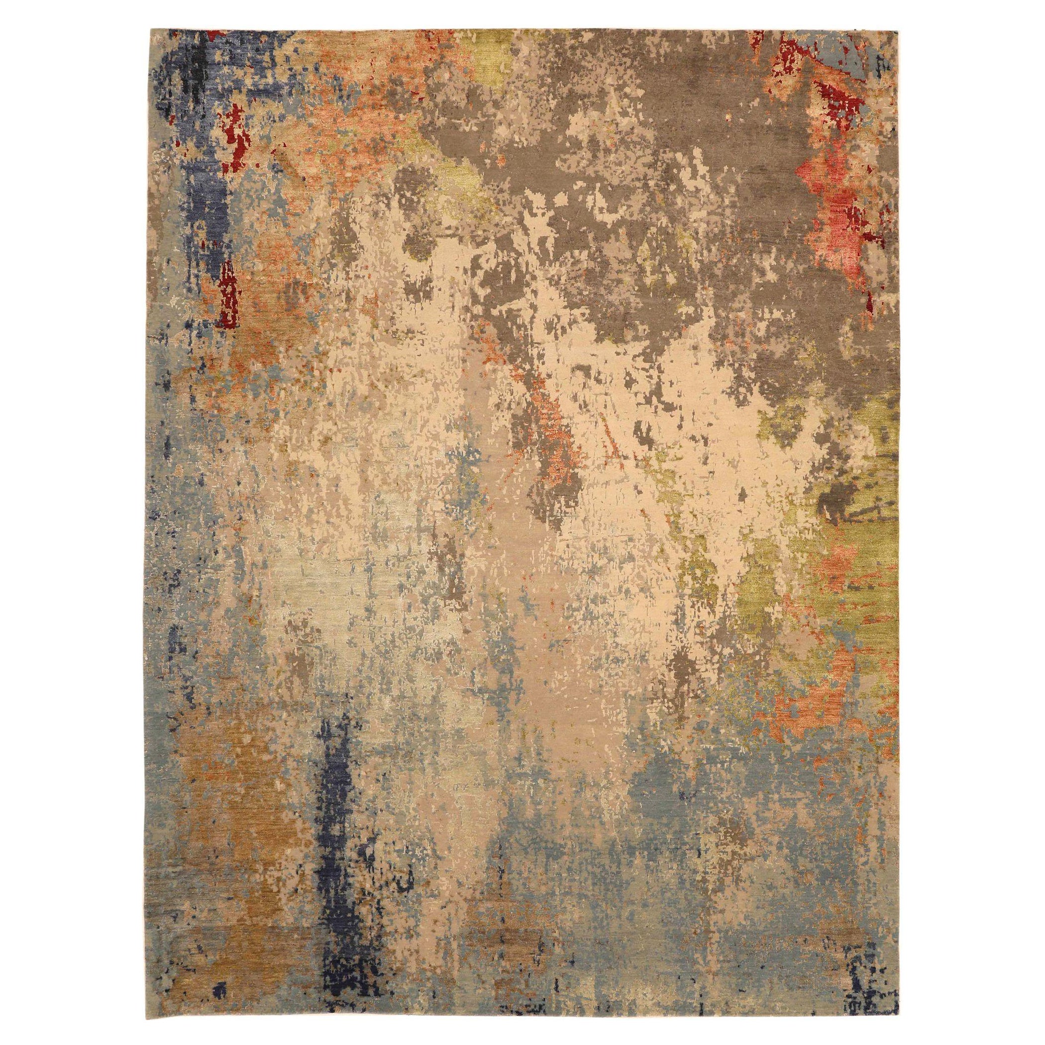 Tapis de zone Inde - Laine Brown Gray Green Ivory Orange Design - 92881