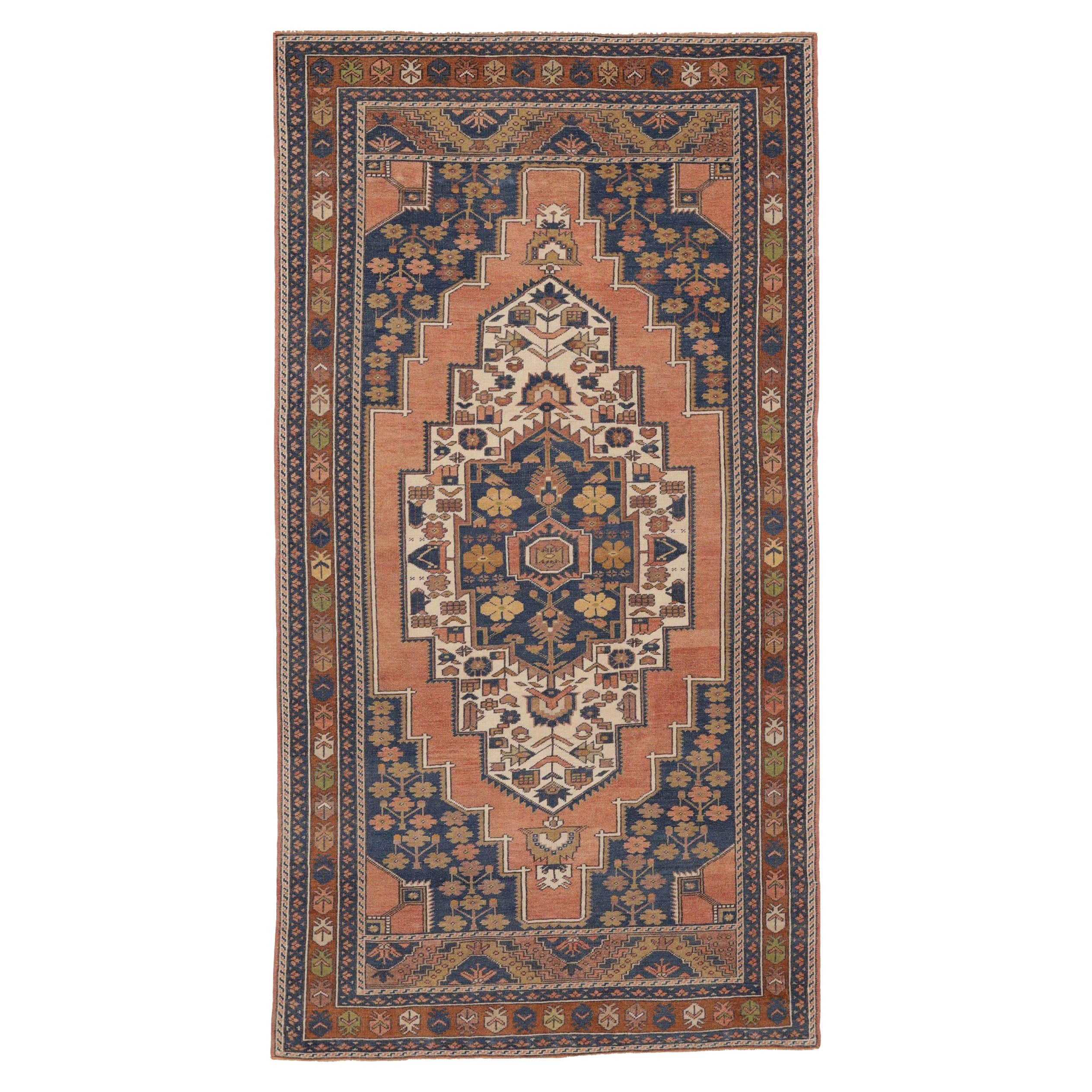 Türkische Anatoly-Teppiche - Wolle Elfenbein Marineblau Blau Rosa Design - 92895