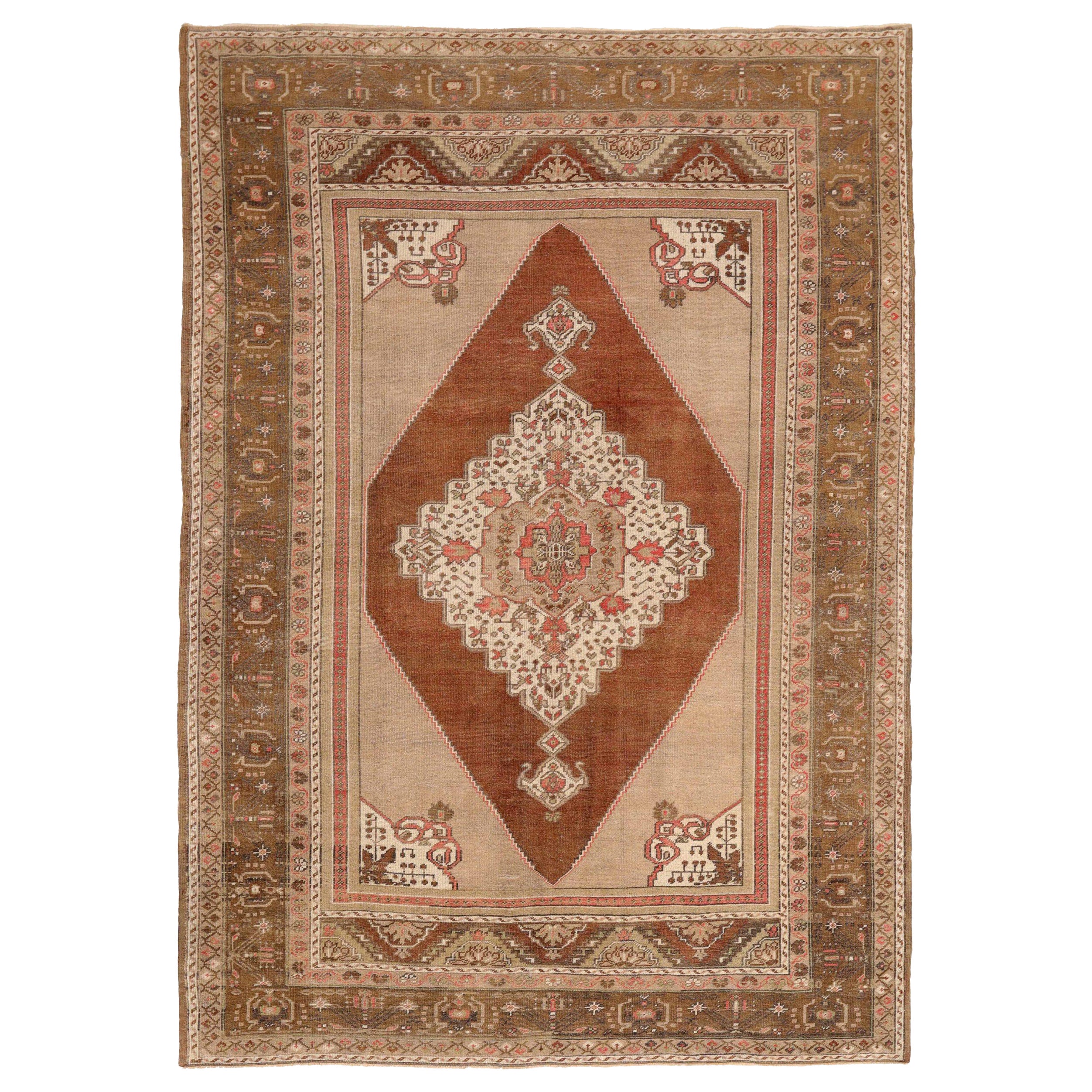 Türkei Anatoly Kleiner Teppich - Wolle Braun Elfenbein Rosa Design - 92899